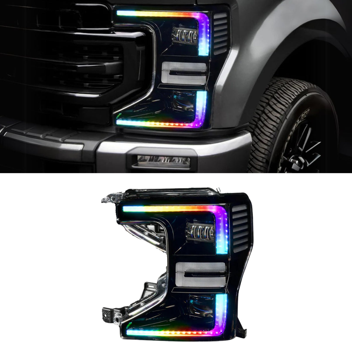 Ford F-250/350 Super Duty Multicolor Flow DRL Boards (2020-2022) — lighting shown installed