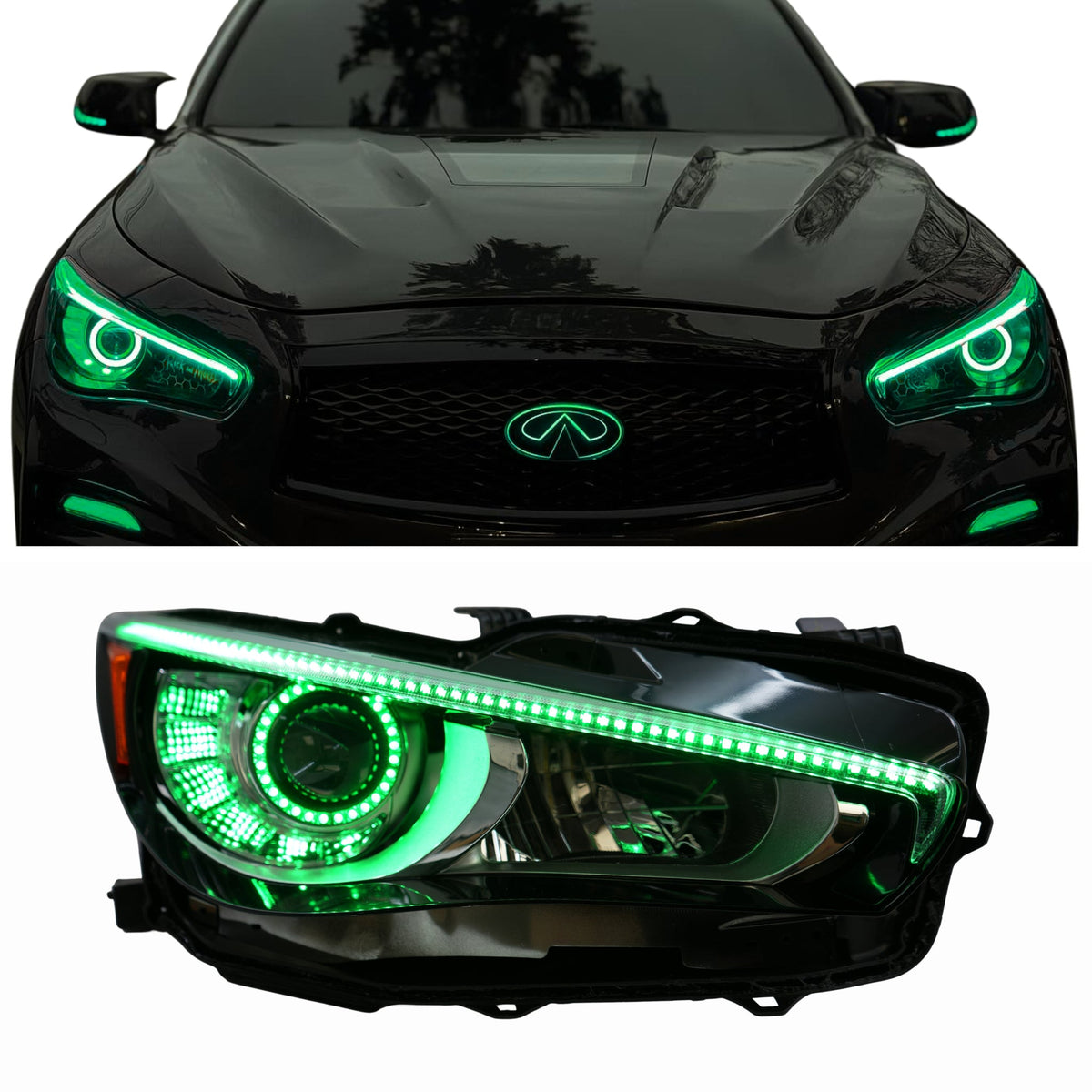 Infiniti Q50 Multicolor Flow DRL Boards (2014-2024) — lighting shown installed