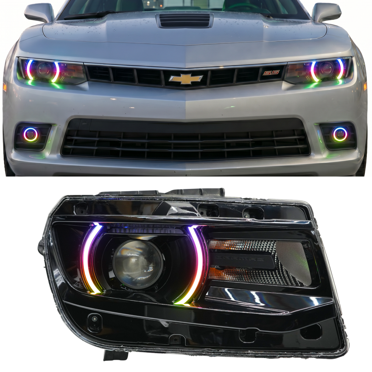 Chevrolet Camaro RS/SS Multicolor DRL Boards (2014-2015) — lighting shown installed
