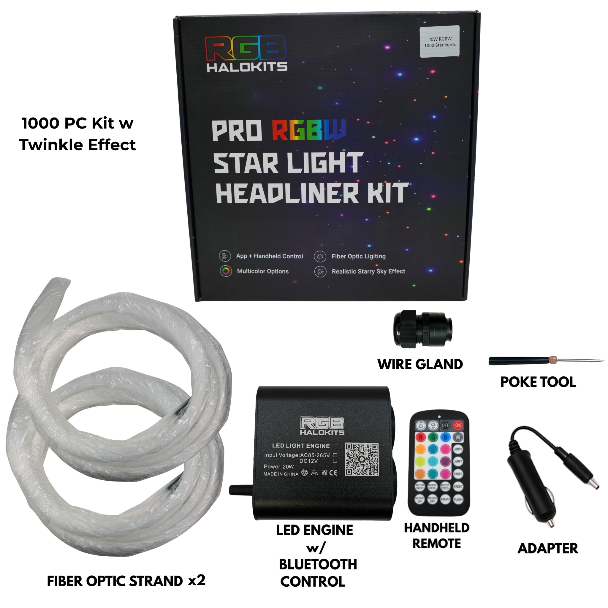 RGBW Twinkle Starlight Headliner Kit – 650 or 1,000 Stars – Custom Multicolor LED Lighting by RGB Halo Kits