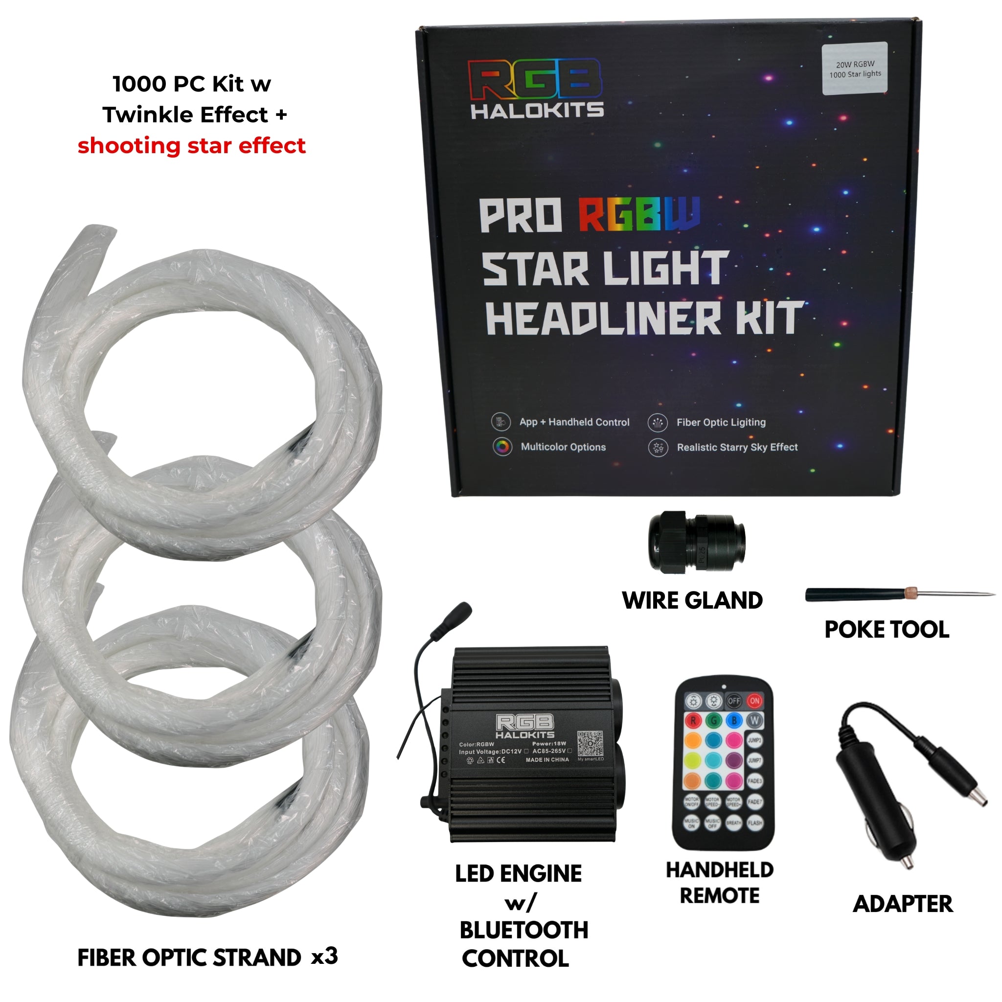 RGBW Twinkle Starlight Headliner Kit – 650 or 1,000 Stars – Custom Multicolor LED Lighting by RGB Halo Kits