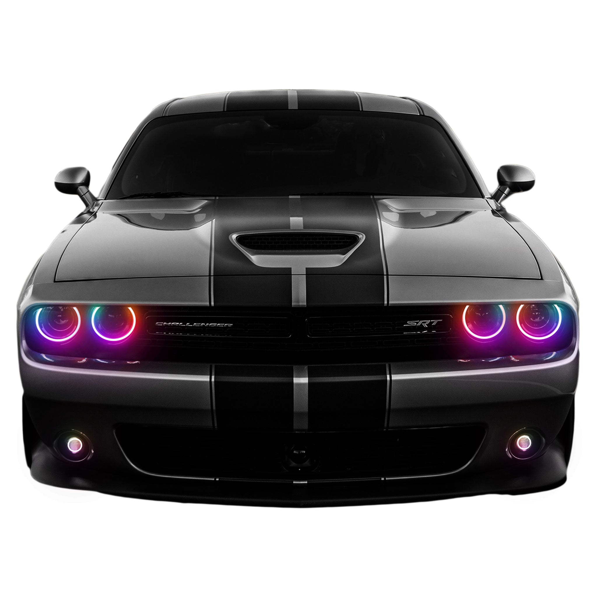 2015-2022 Dodge Challenger Waterproof External Mount Multicolor Halo Kit - RGB Halo Kits Multicolor Flow Series Color Chasing RGBWA LED headlight kit Oracle Lighting Trendz OneUpLighting Morimoto theretrofitsource AutoLEDTech Diode Dynamics