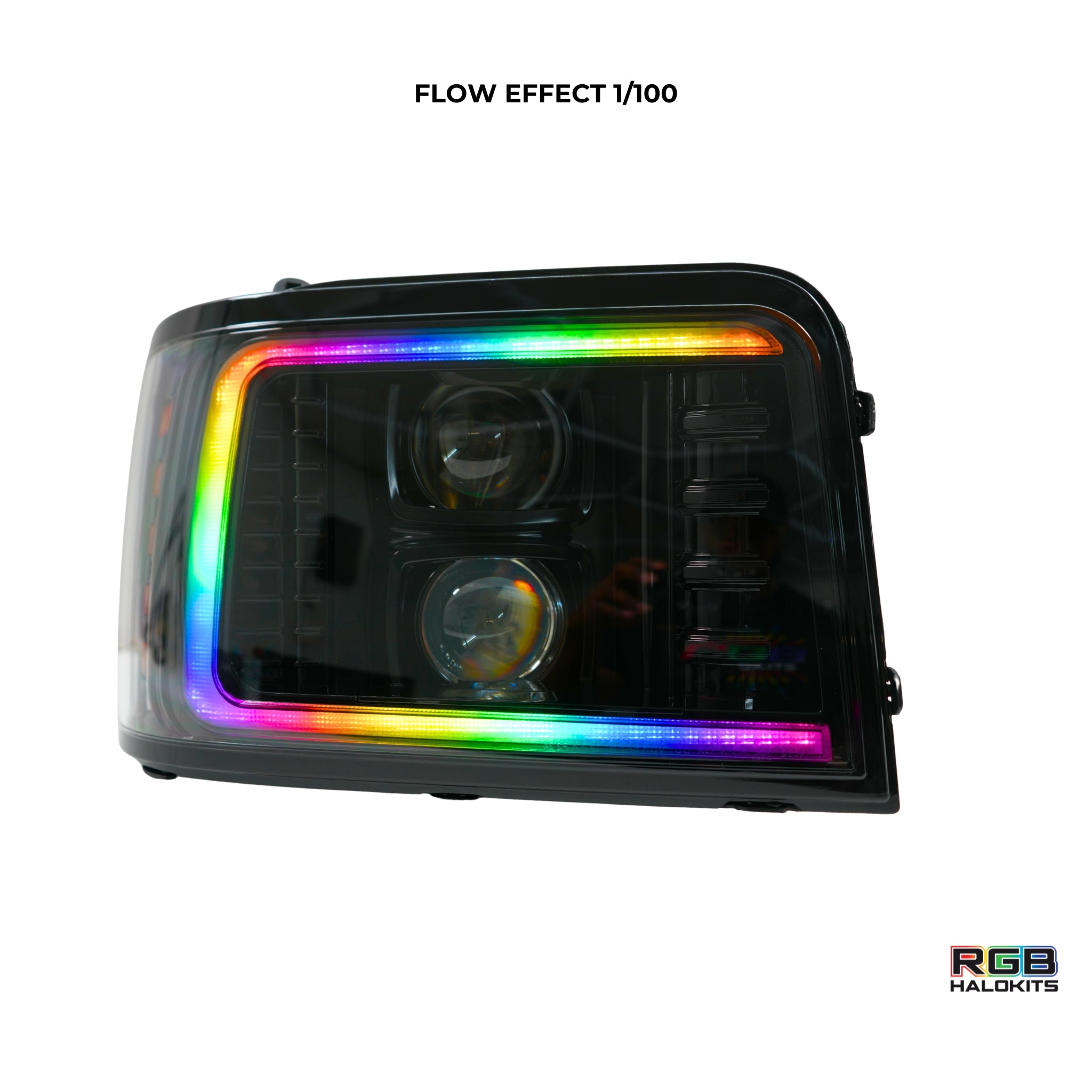 Ford F-Series/Bronco: Multicolor Flow Series Alphablack Headlights (1992-1996) | Alpharex – Custom Multicolor LED Lighting by RGB Halo Kits