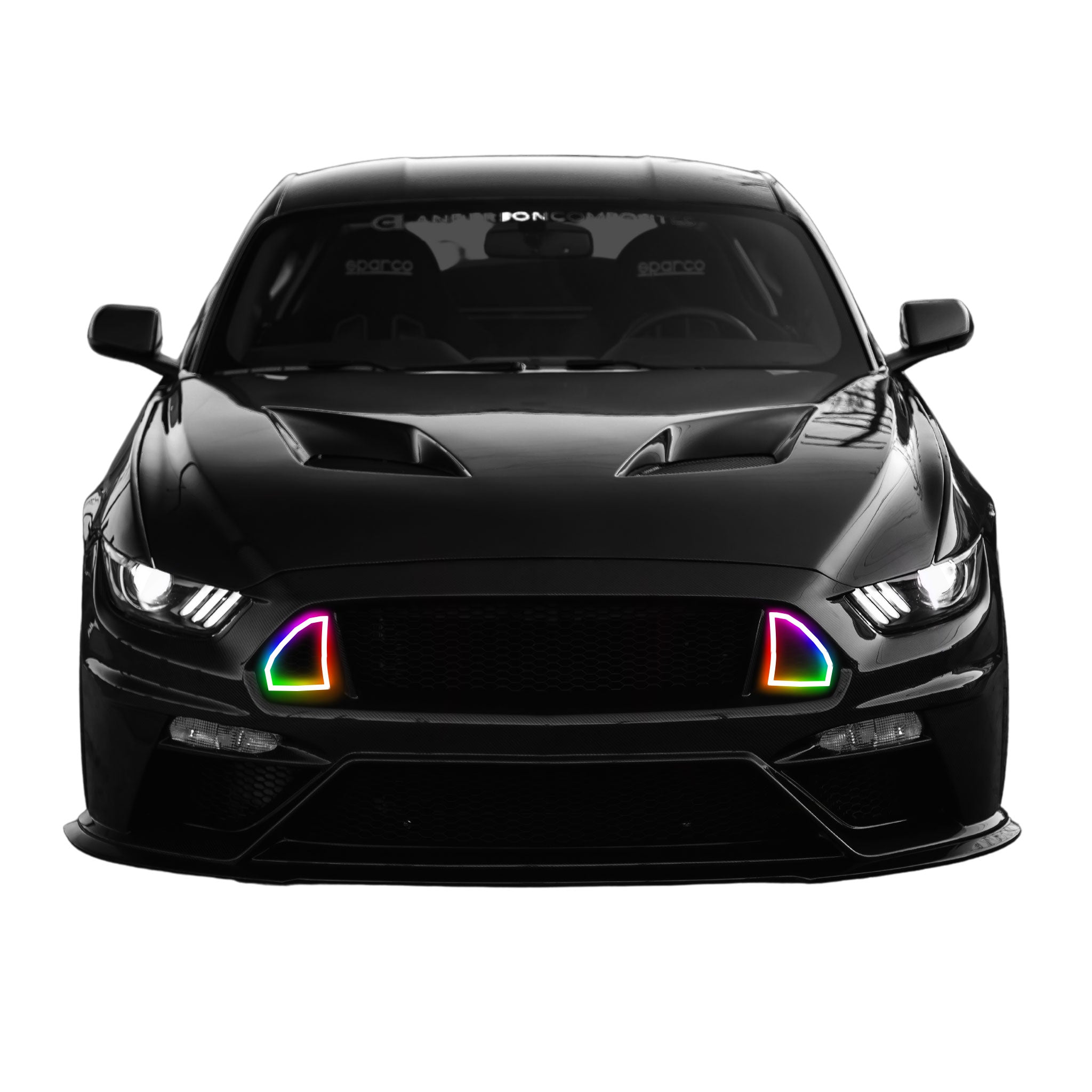 2015-2017 Ford Mustang GT Grill Multicolor Halo Kit (Waterproof) - RGB Halo Kits Multicolor Flow Series Color Chasing RGBWA LED headlight kit Oracle Lighting Trendz OneUpLighting Morimoto theretrofitsource AutoLEDTech Diode Dynamics