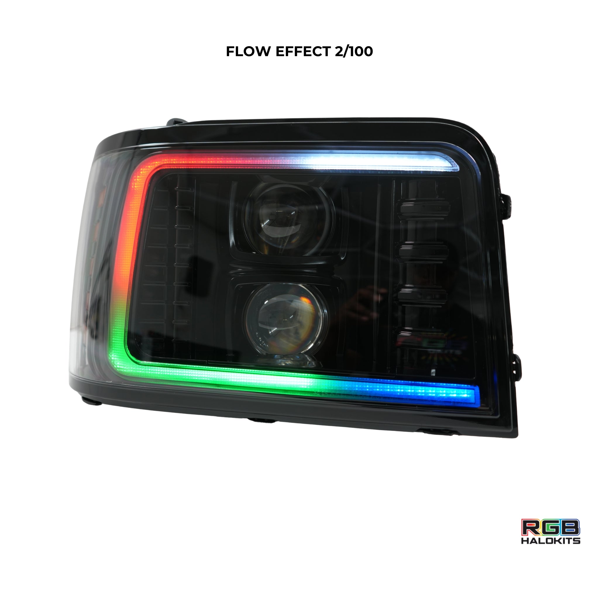 Ford F-Series/Bronco: Multicolor Flow Series Alphablack Headlights (1992-1996) | Alpharex – Custom Multicolor LED Lighting by RGB Halo Kits