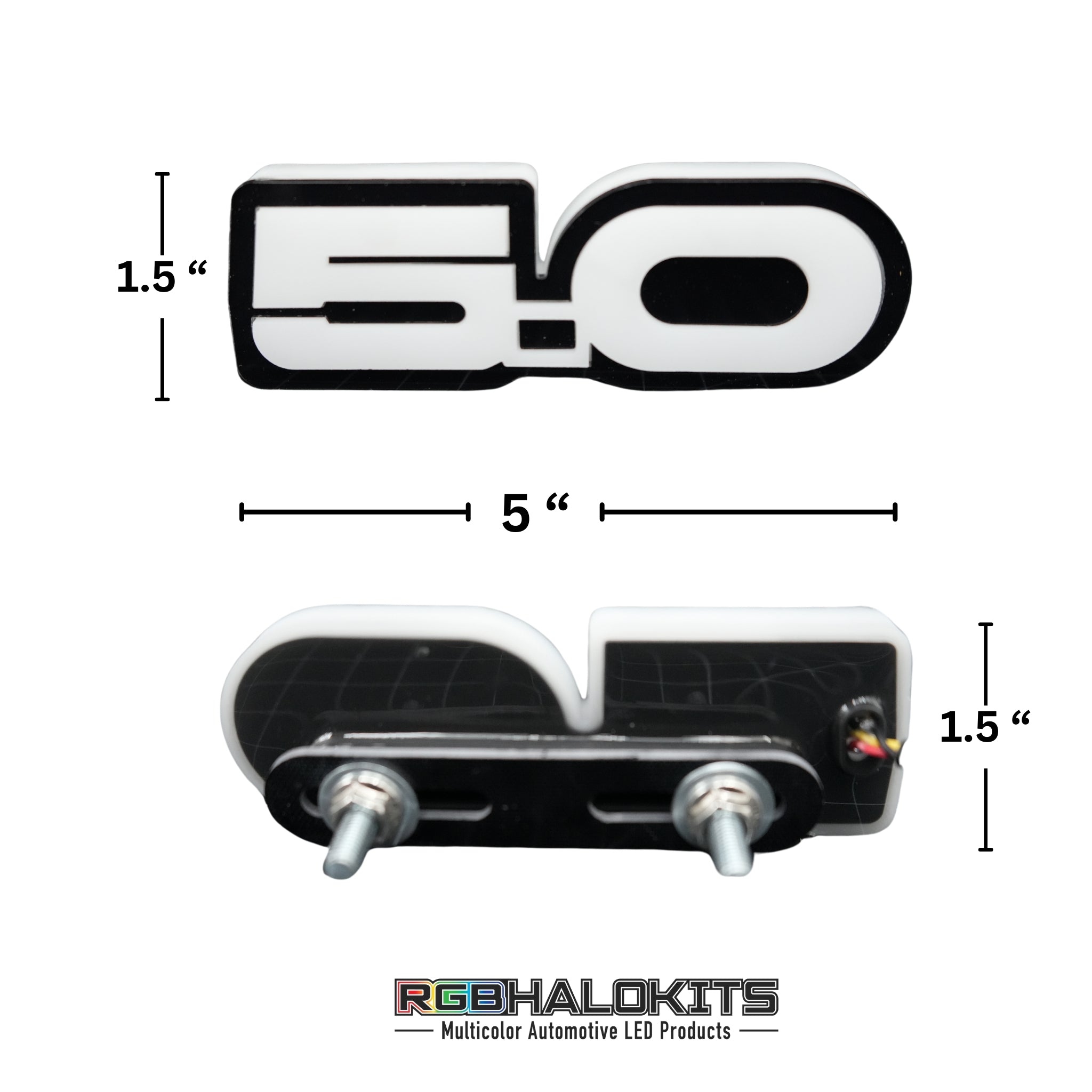 5.0 LED Emblem Badge: Ford Mustang (Multicolor Flow) – Custom Multicolor LED Lighting by RGB Halo Kits