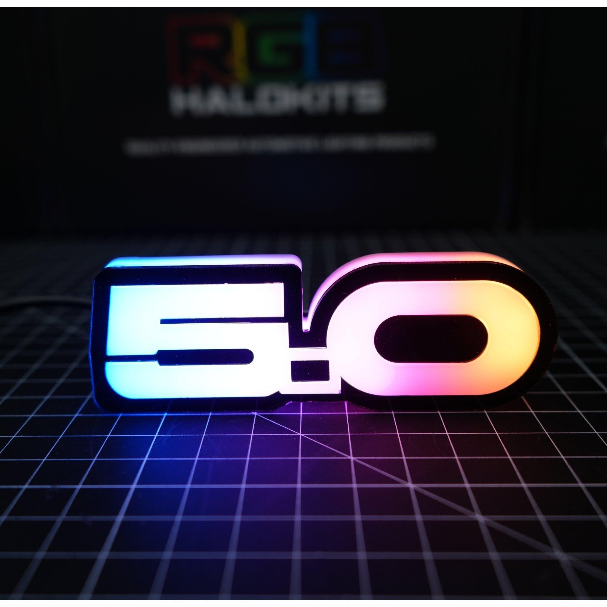 5.0 LED Emblem Badge: Ford Mustang (Multicolor Flow) – Custom Multicolor LED Lighting by RGB Halo Kits