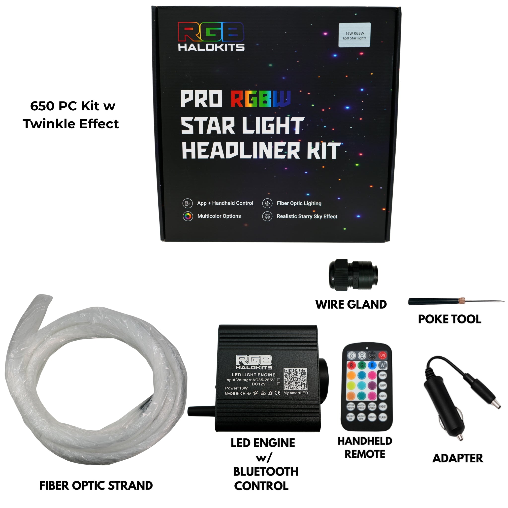RGBW Twinkle Starlight Headliner Kit – 650 or 1,000 Stars – Custom Multicolor LED Lighting by RGB Halo Kits