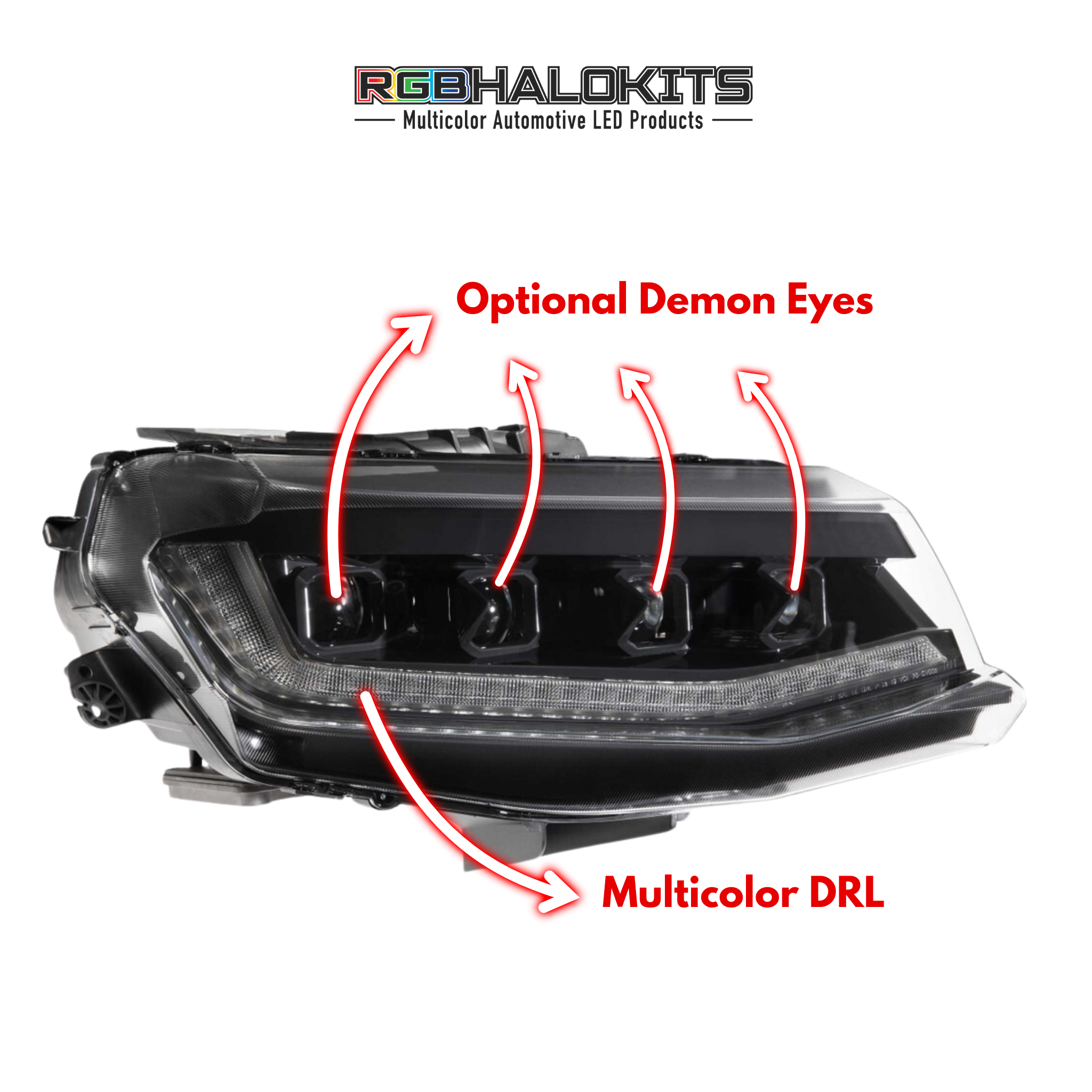 Chevrolet Camaro: Multicolor Flow Series Headlights (2016-2018) | XB Morimoto – Custom Multicolor LED Lighting by RGB Halo Kits