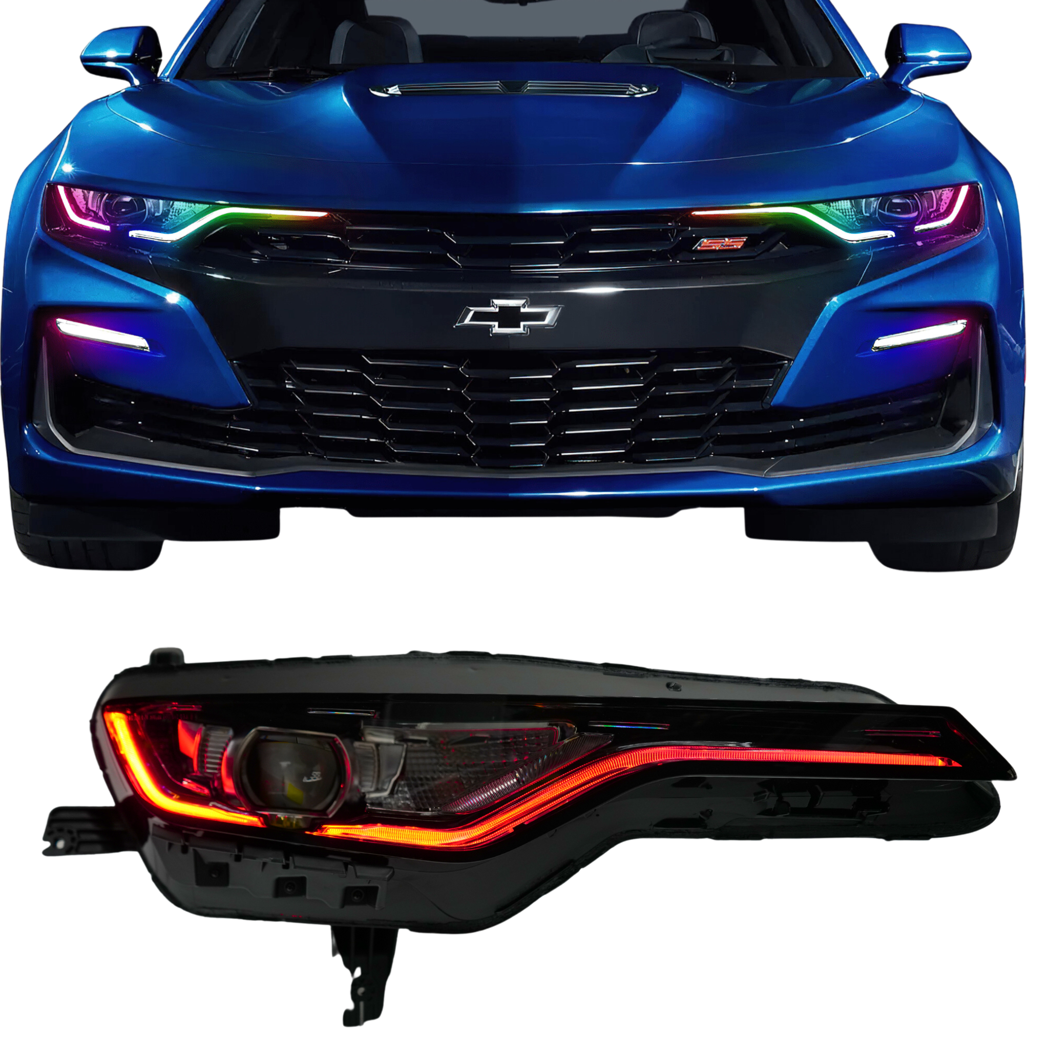 Chevrolet Camaro RS/SS: Multicolor RGBW Headlights (2019-2024) – Custom Multicolor LED Lighting by RGB Halo Kits