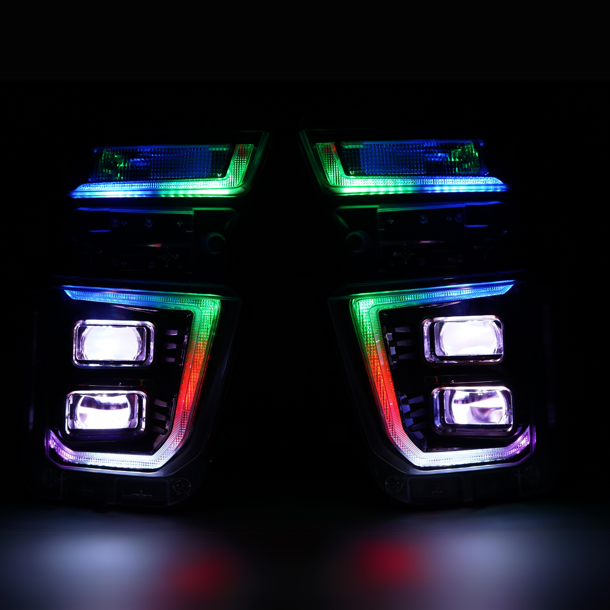 Chevrolet Silverado HD: Multicolor Flow Series Headlights (2020-2024) | XB Hybrid Morimoto – Custom Multicolor LED Lighting by RGB Halo Kits