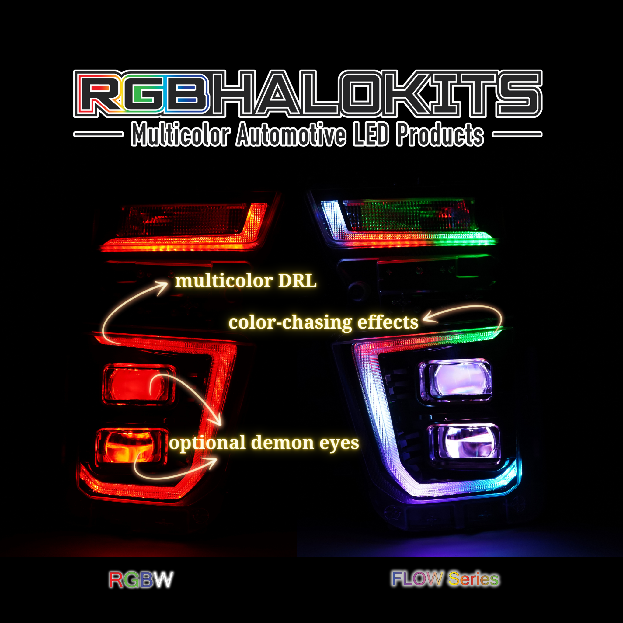 Chevrolet Silverado HD: Multicolor Flow Series Headlights (2020-2024) | XB Hybrid Morimoto – Custom Multicolor LED Lighting by RGB Halo Kits