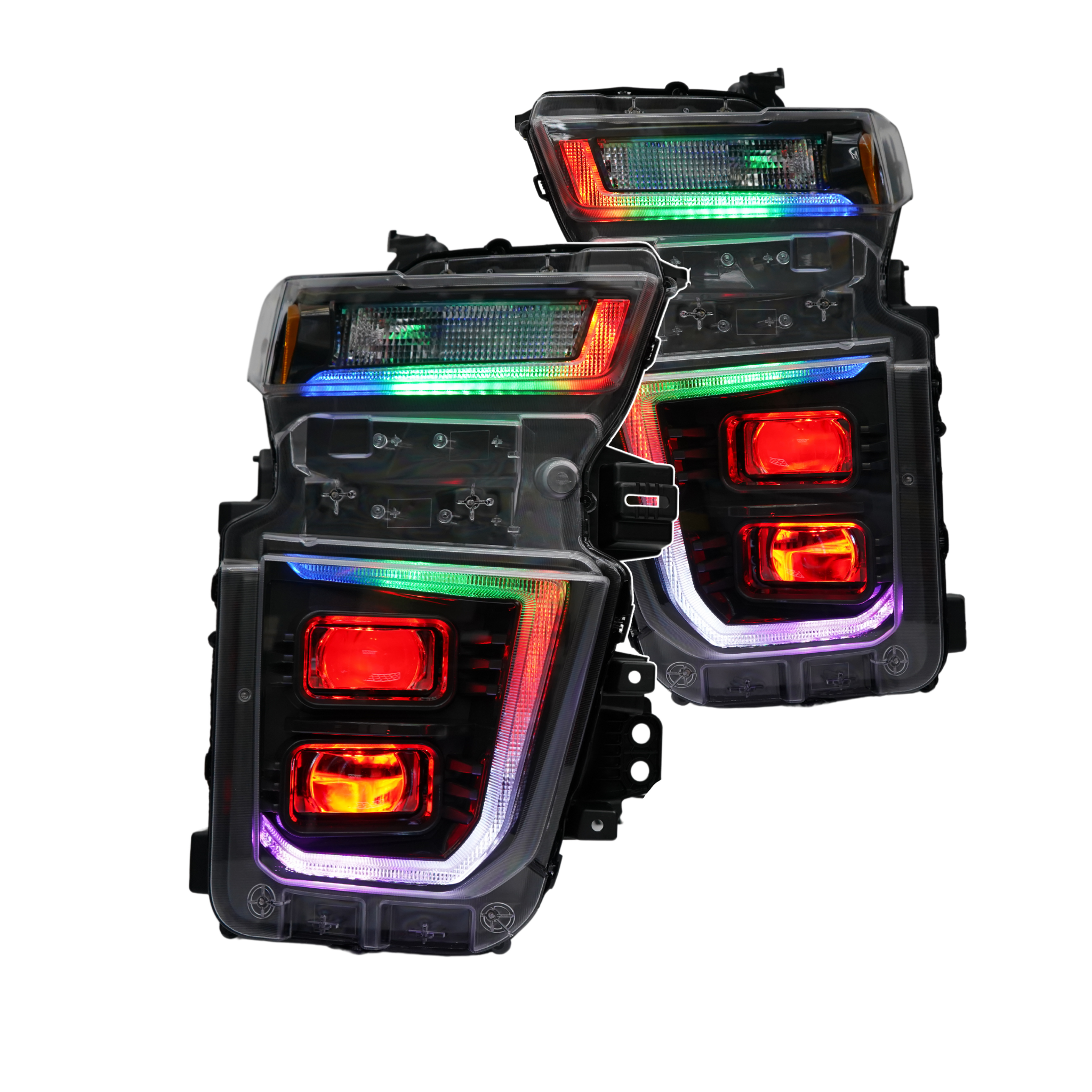 Chevrolet Silverado HD: Multicolor Flow Series Headlights (2020-2024) | XB Hybrid Morimoto – Custom Multicolor LED Lighting by RGB Halo Kits