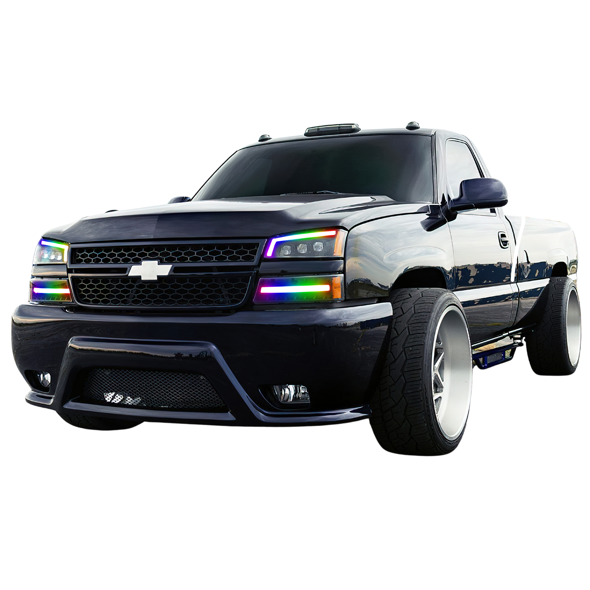 Chevrolet Silverado: Multicolor Flow Series Nova Alpha Black Headlights (2003-2006) | Alpharex – Custom Multicolor LED Lighting by RGB Halo Kits