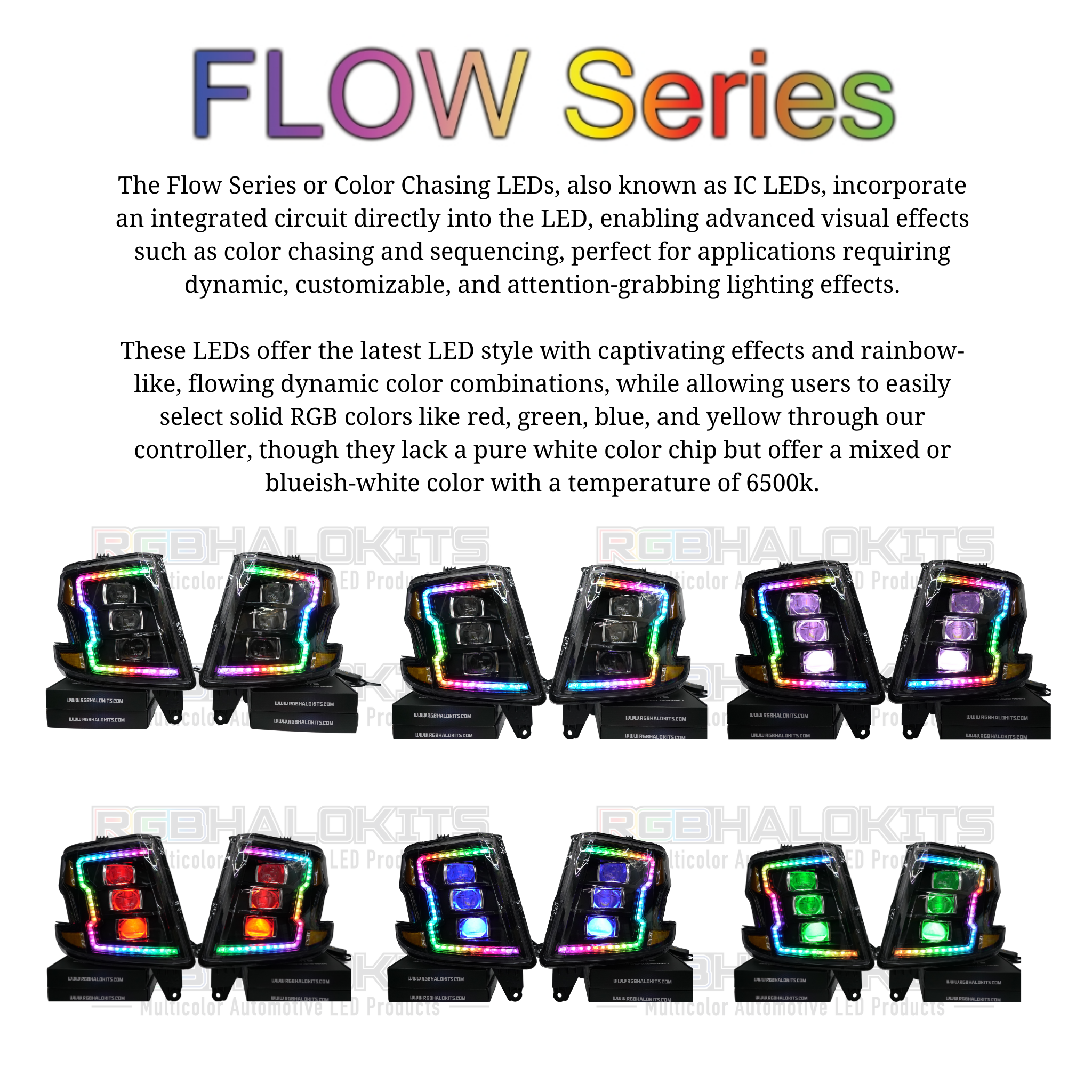 Chevrolet Tahoe / Suburban: Multicolor Flow Series Headlights (2015-2020) | XB Morimoto – Custom Multicolor LED Lighting by RGB Halo Kits