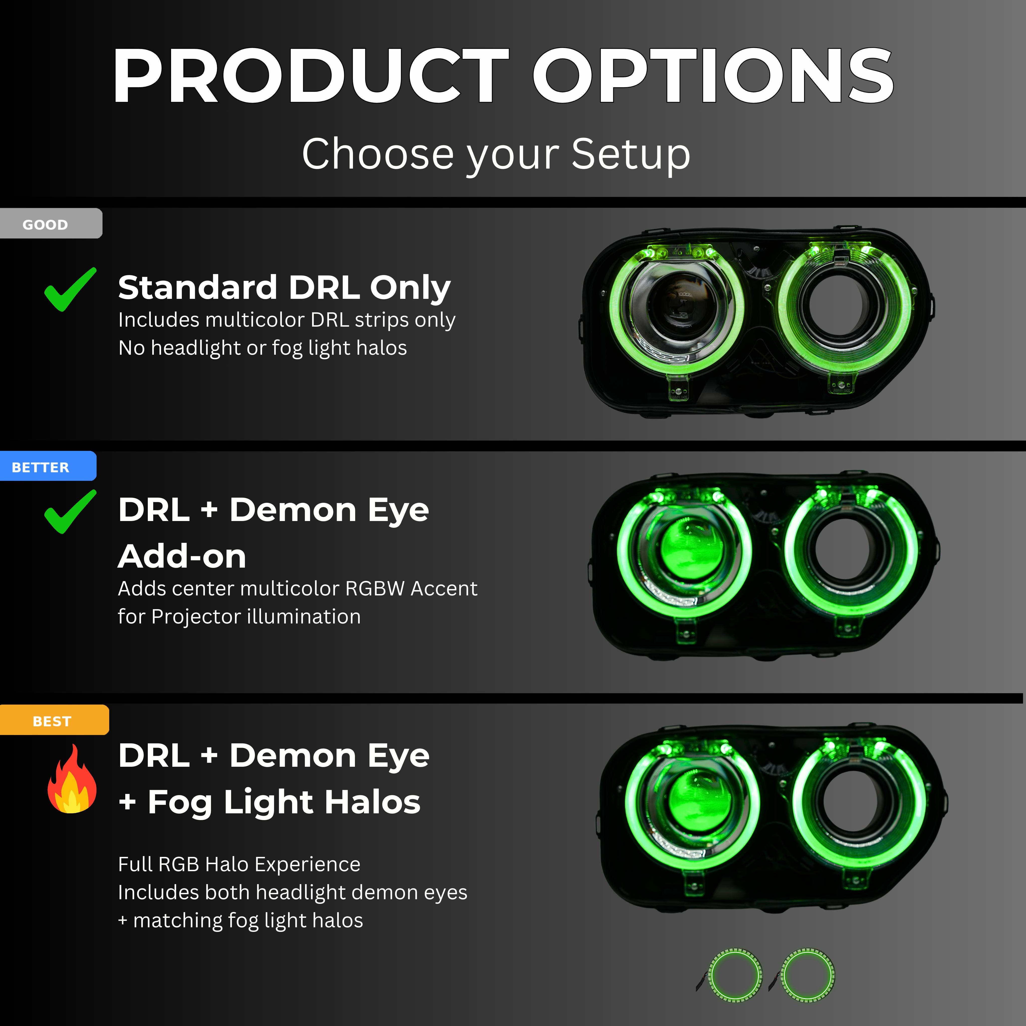 Dodge Challenger RGBW DRL Boards (2015-2023) – Custom Multicolor LED Lighting by RGB Halo Kits