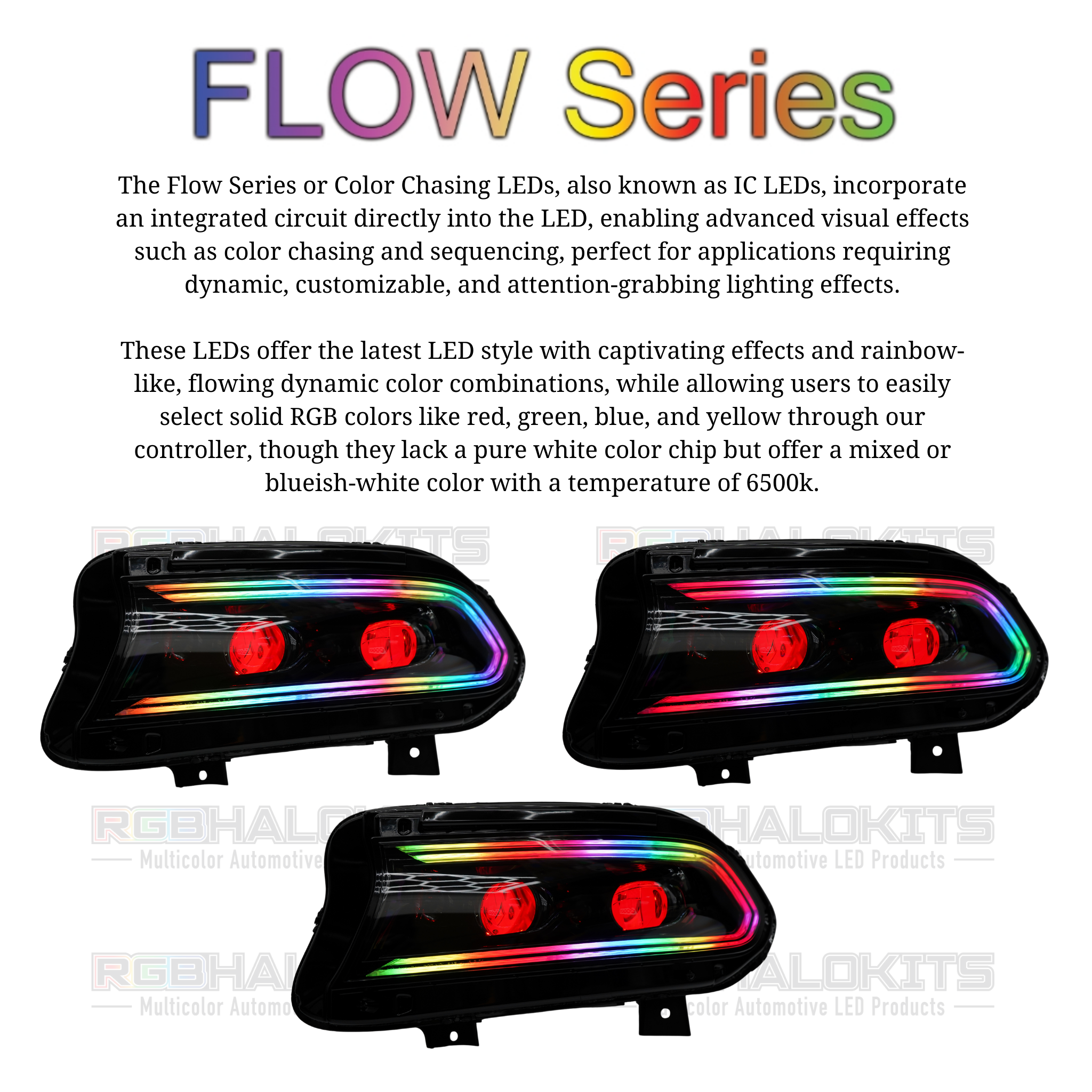 Dodge Charger: Multicolor Flow Series LUXX-Series LED Projector Headlights (2015-2023) – Custom Multicolor LED Lighting by RGB Halo Kits