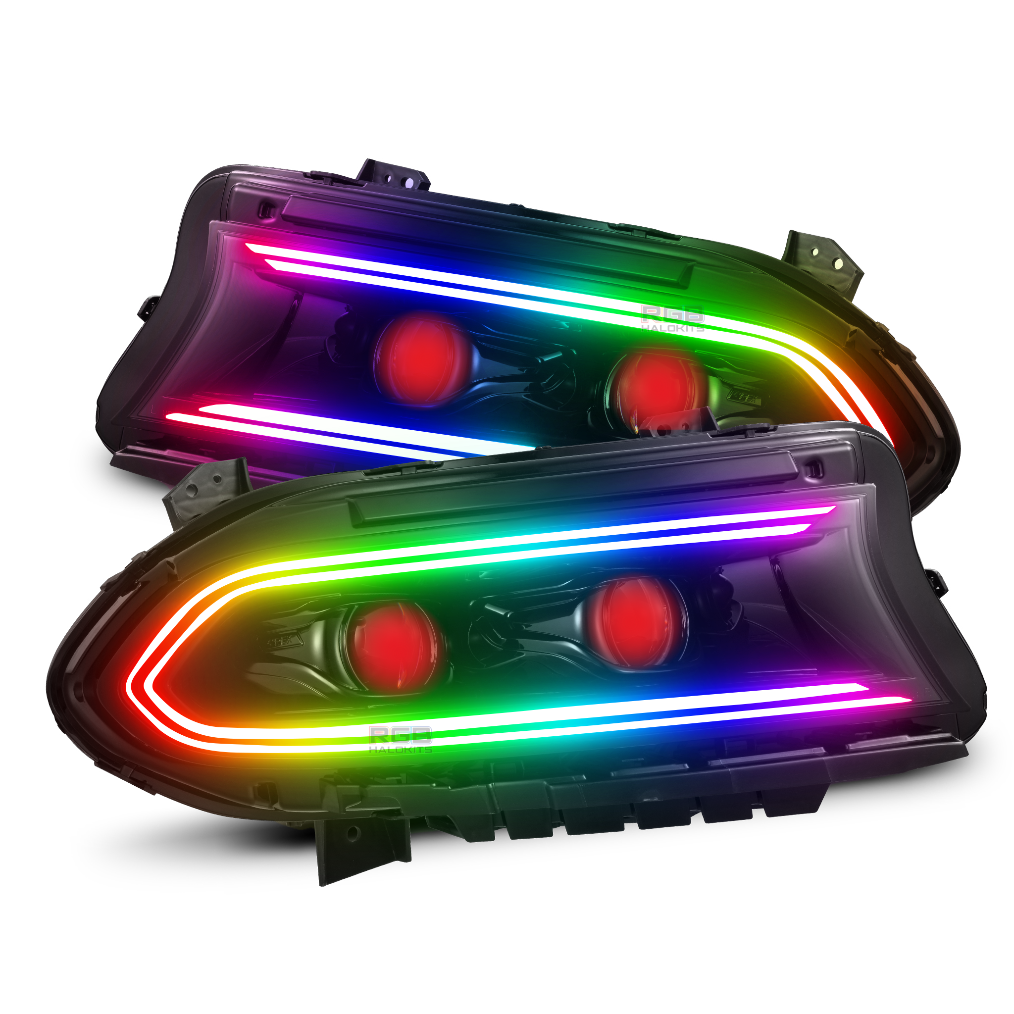 Dodge Charger: Multicolor Flow Series LUXX-Series LED Projector Headlights (2015-2023) – Custom Multicolor LED Lighting by RGB Halo Kits