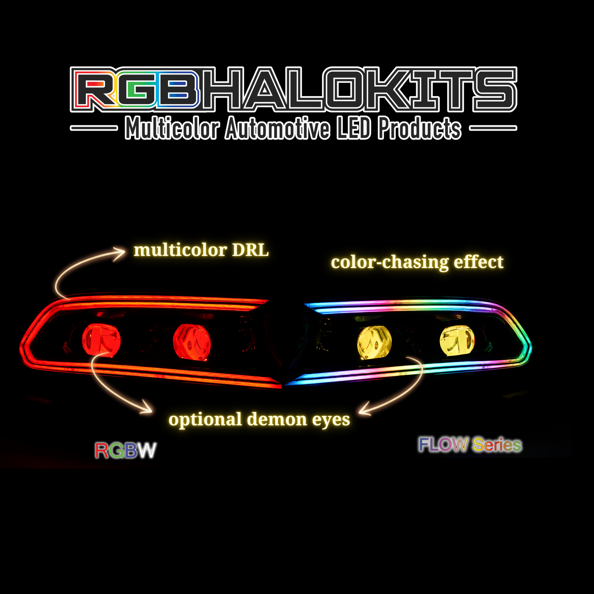 Dodge Charger: Multicolor Flow Series LUXX-Series LED Projector Headlights (2015-2023) – Custom Multicolor LED Lighting by RGB Halo Kits