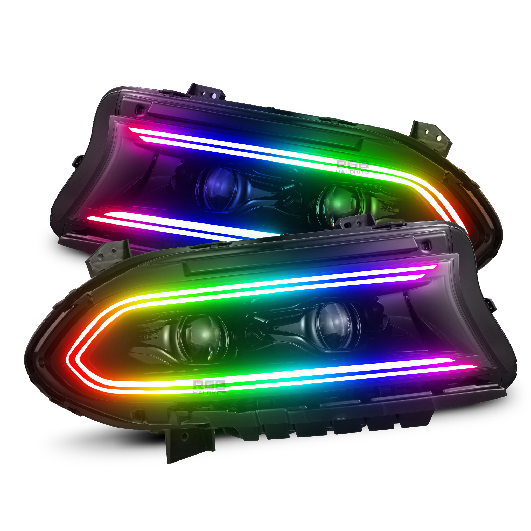 Dodge Charger: Multicolor Flow Series LUXX-Series LED Projector Headlights (2015-2023) – Custom Multicolor LED Lighting by RGB Halo Kits