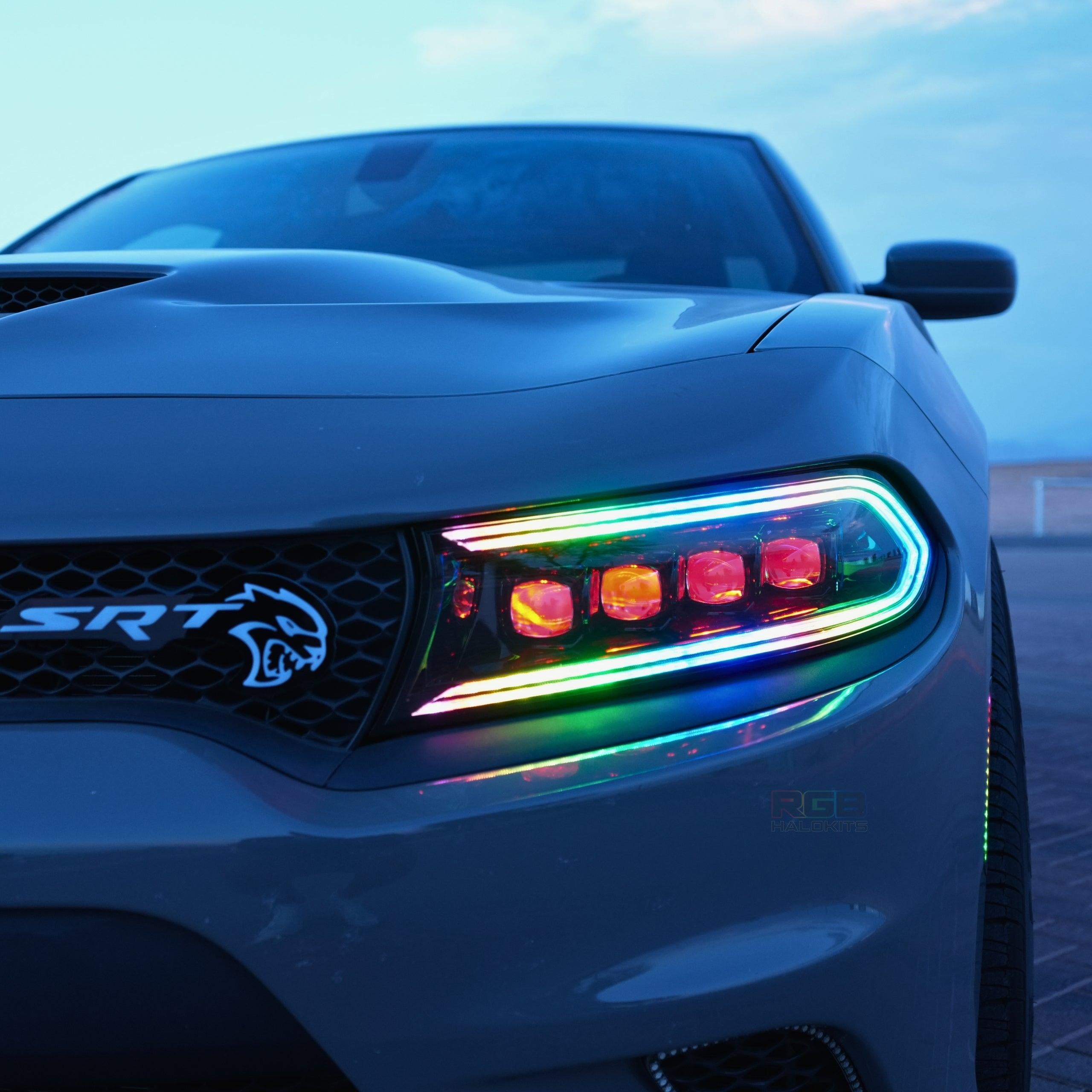 Dodge Charger: Multicolor Flow Series NOVA LED Alpha Black Headlights (2015-2023) – Custom Multicolor LED Lighting by RGB Halo Kits