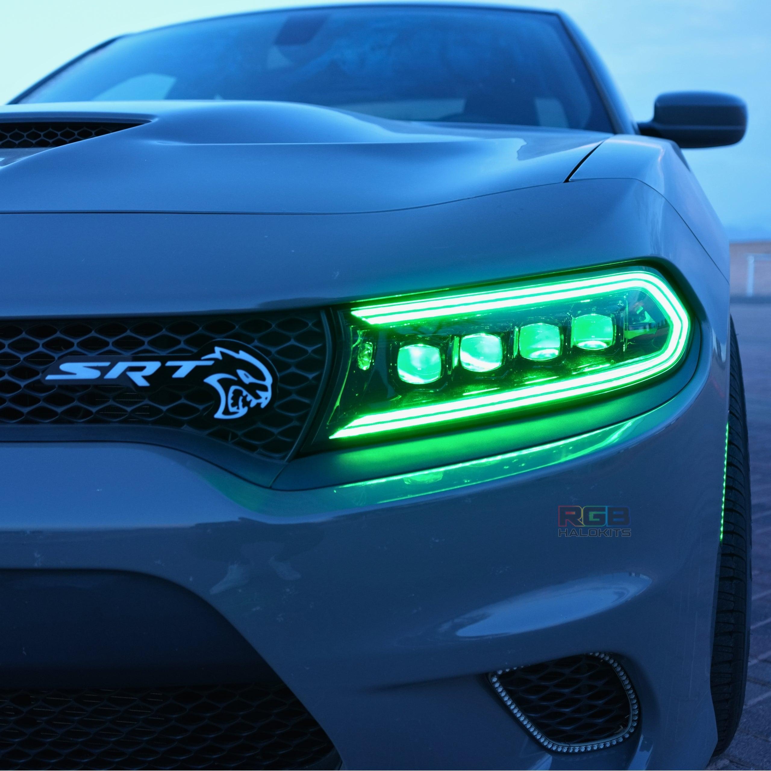 Dodge Charger: Multicolor Flow Series NOVA LED Alpha Black Headlights (2015-2023) – Custom Multicolor LED Lighting by RGB Halo Kits