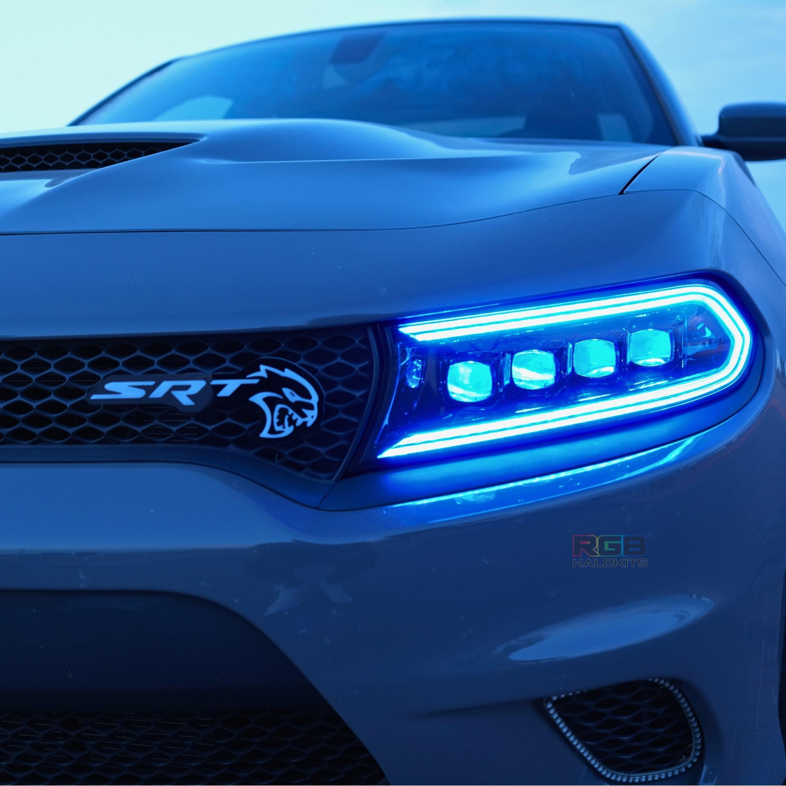 Dodge Charger: Multicolor Flow Series NOVA LED Alpha Black Headlights (2015-2023) – Custom Multicolor LED Lighting by RGB Halo Kits