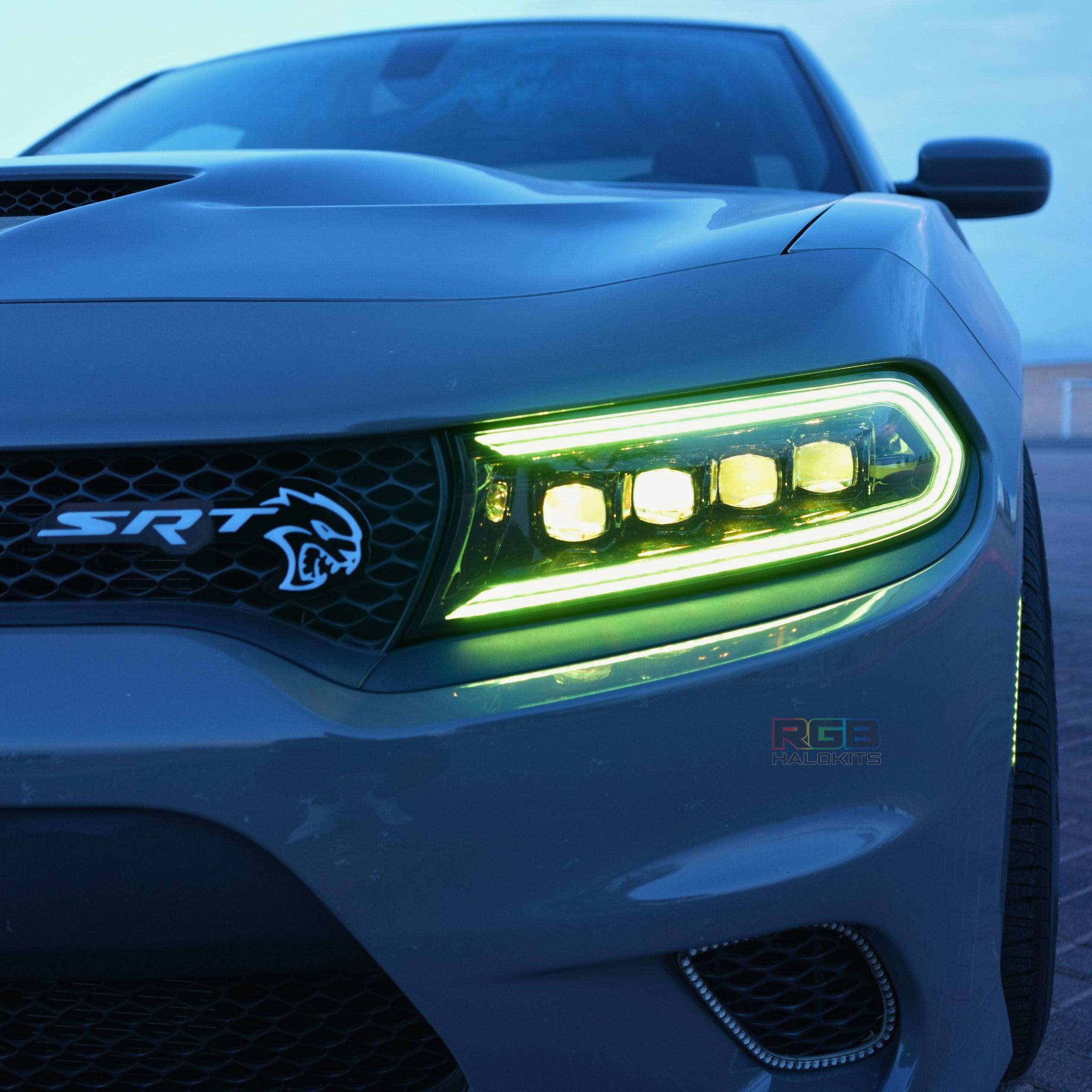 Dodge Charger: Multicolor Flow Series NOVA LED Alpha Black Headlights (2015-2023) – Custom Multicolor LED Lighting by RGB Halo Kits
