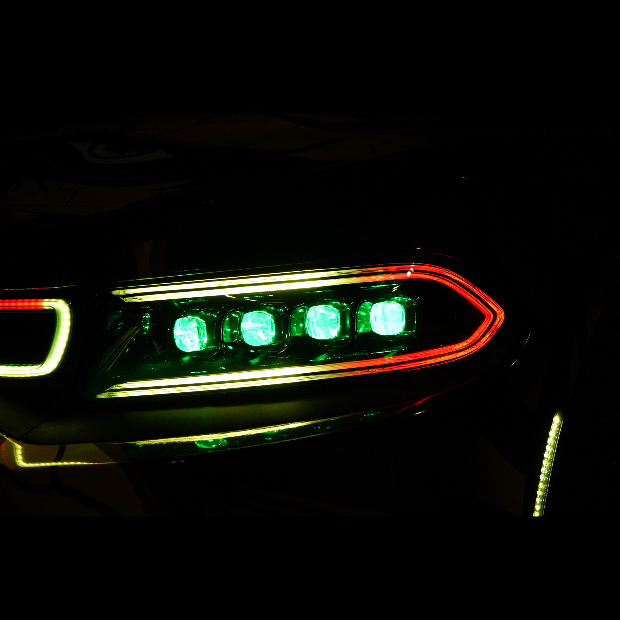 Dodge Charger: Multicolor Flow Series NOVA LED Alpha Black Headlights (2015-2023) – Custom Multicolor LED Lighting by RGB Halo Kits