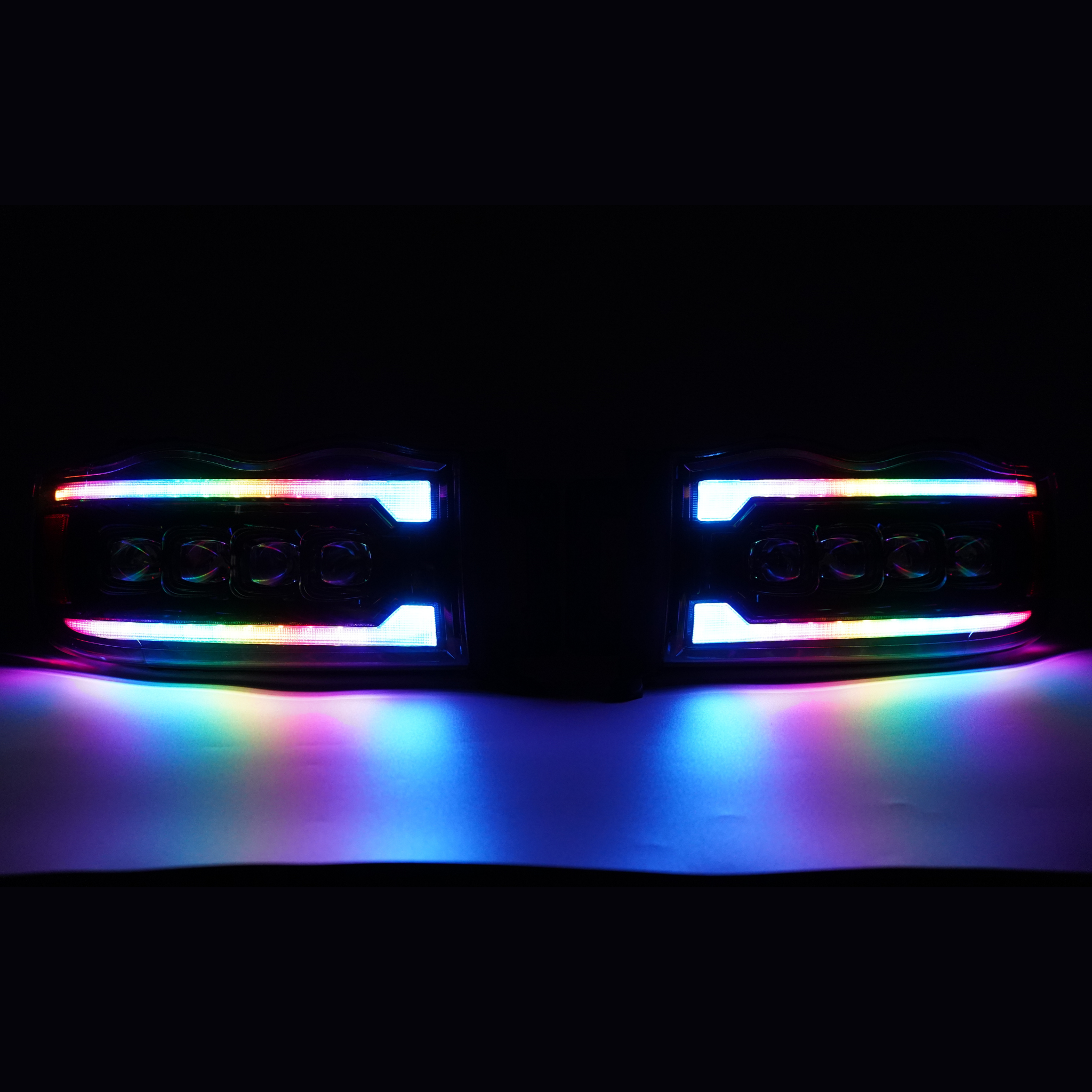 Dodge Ram HD: Multicolor Flow Series NOVA Headlights (2002-2005) – Custom Multicolor LED Lighting by RGB Halo Kits