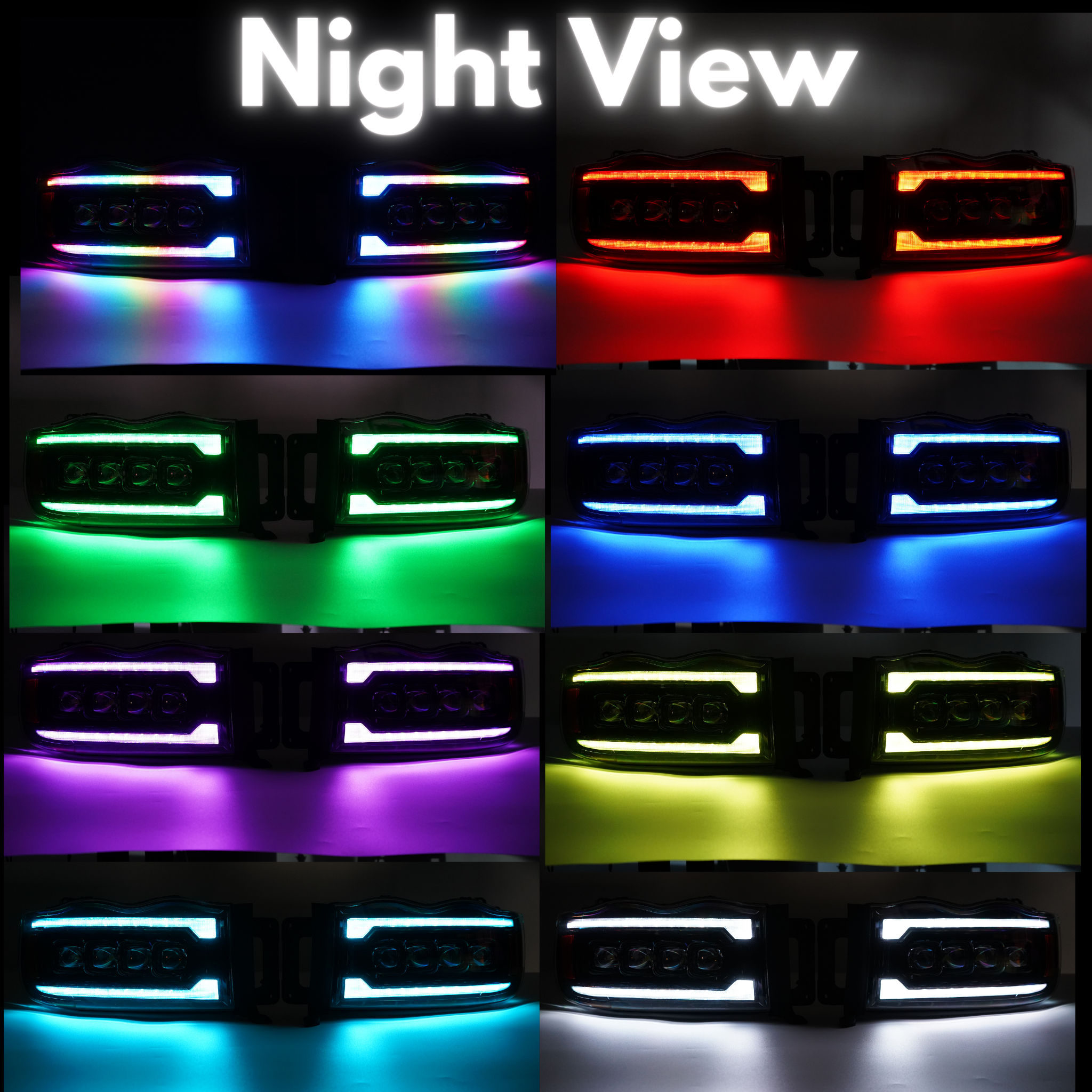 Dodge Ram HD: Multicolor Flow Series NOVA Headlights (2002-2005) – Custom Multicolor LED Lighting by RGB Halo Kits