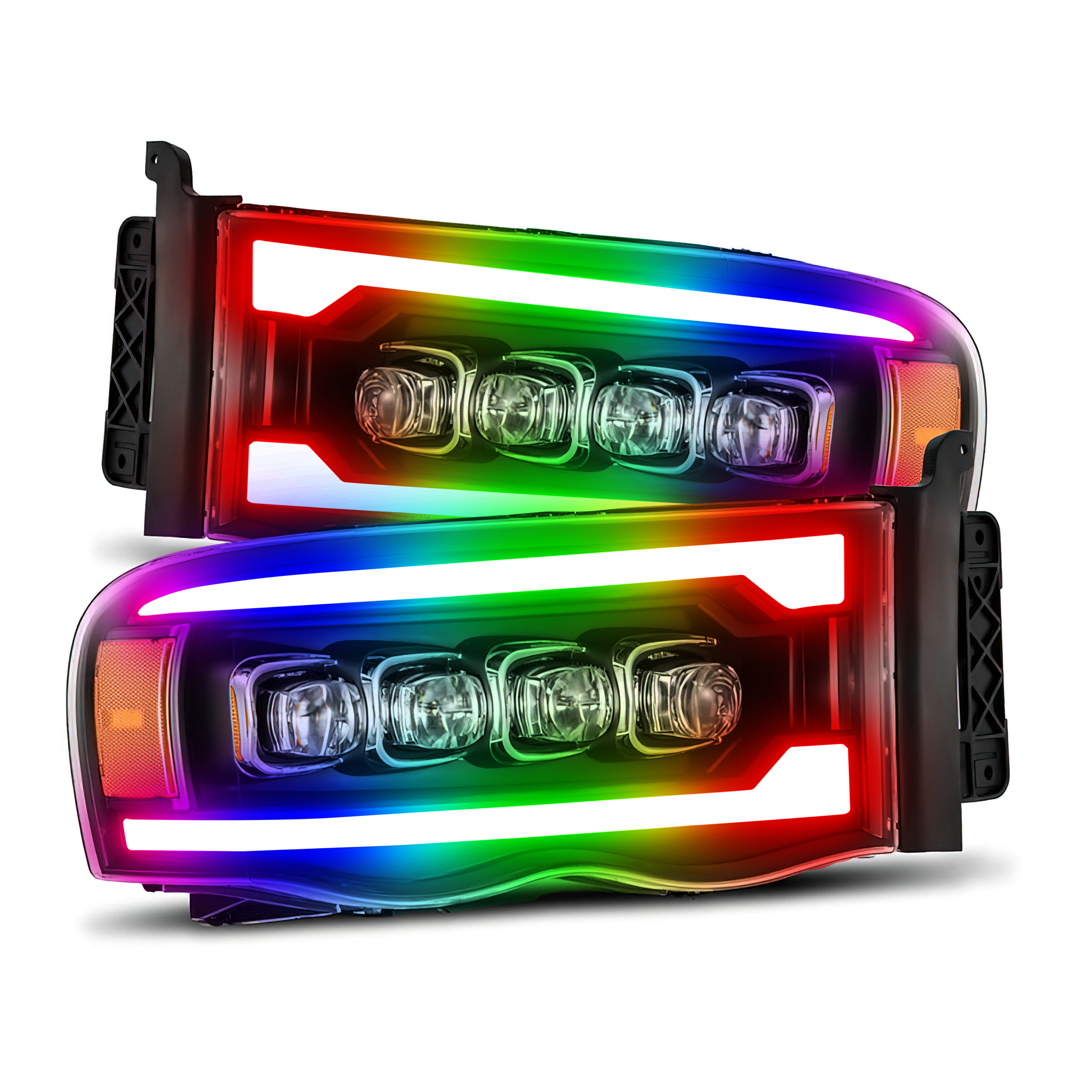 Dodge Ram HD: Multicolor Flow Series NOVA Headlights (2002-2005) – Custom Multicolor LED Lighting by RGB Halo Kits