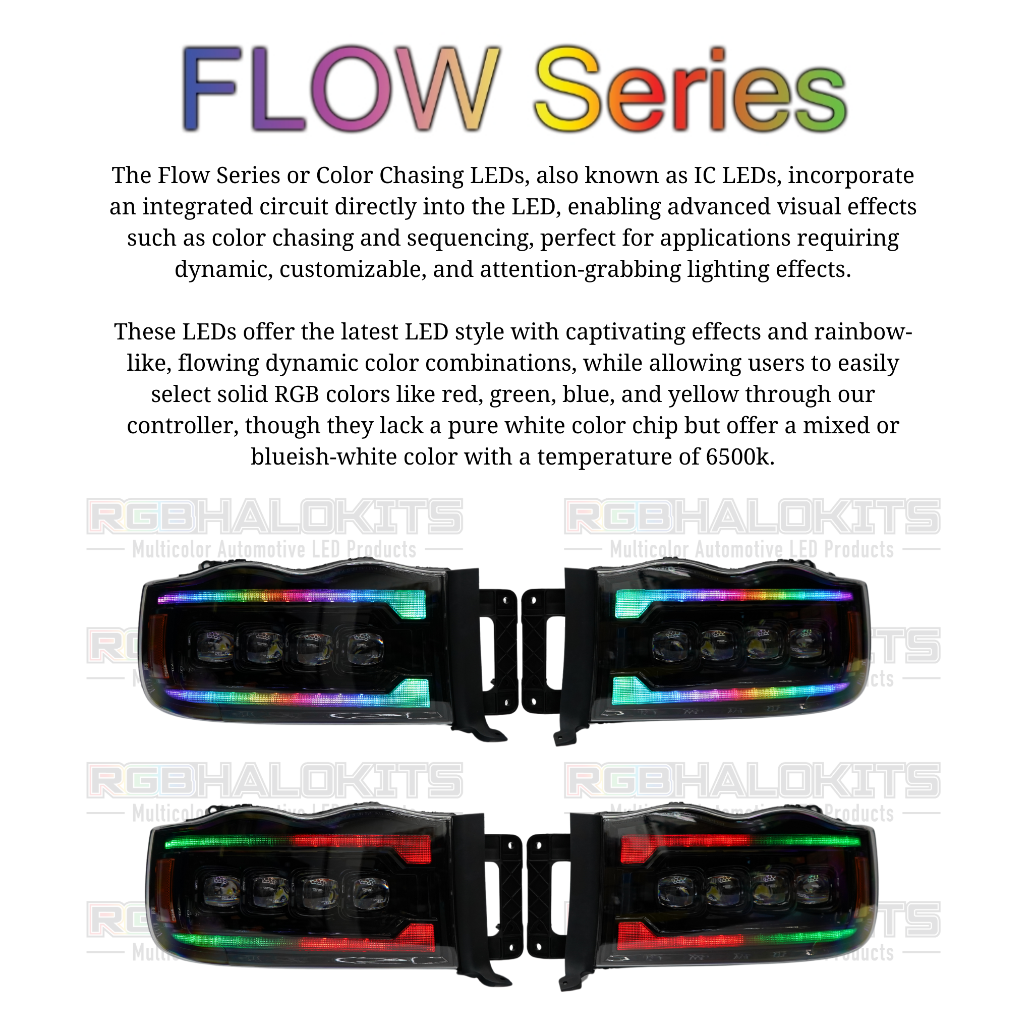 Dodge Ram HD: Multicolor Flow Series NOVA Headlights (2002-2005) – Custom Multicolor LED Lighting by RGB Halo Kits
