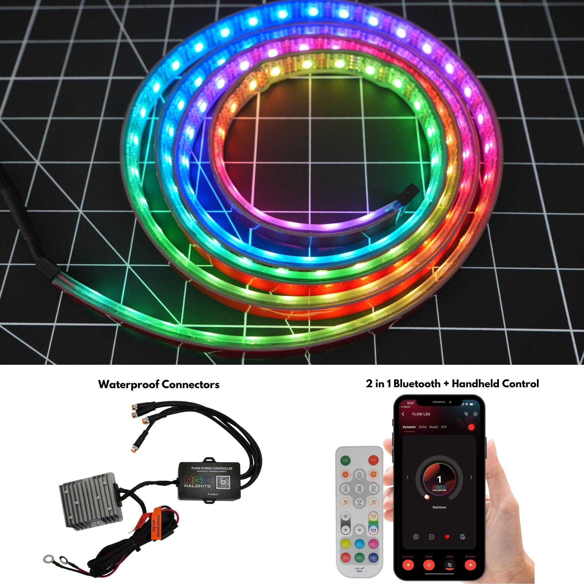 Flow Series Waterproof LED Strip – IP68 Flexible (12"–72") – Custom Multicolor LED Lighting by RGB Halo Kits