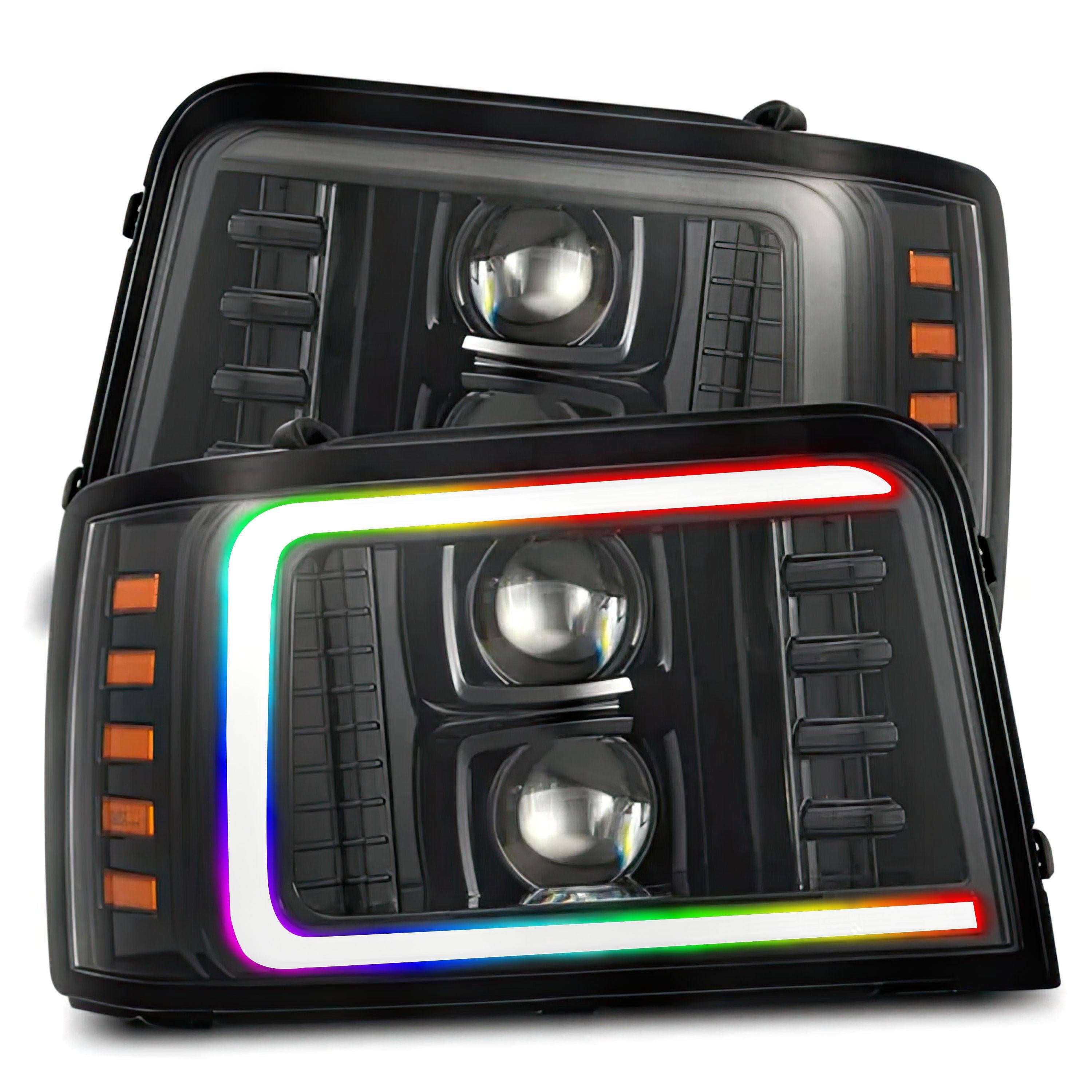 Ford F-Series/Bronco: Multicolor Flow Series Alphablack Headlights (1992-1996) | Alpharex – Custom Multicolor LED Lighting by RGB Halo Kits