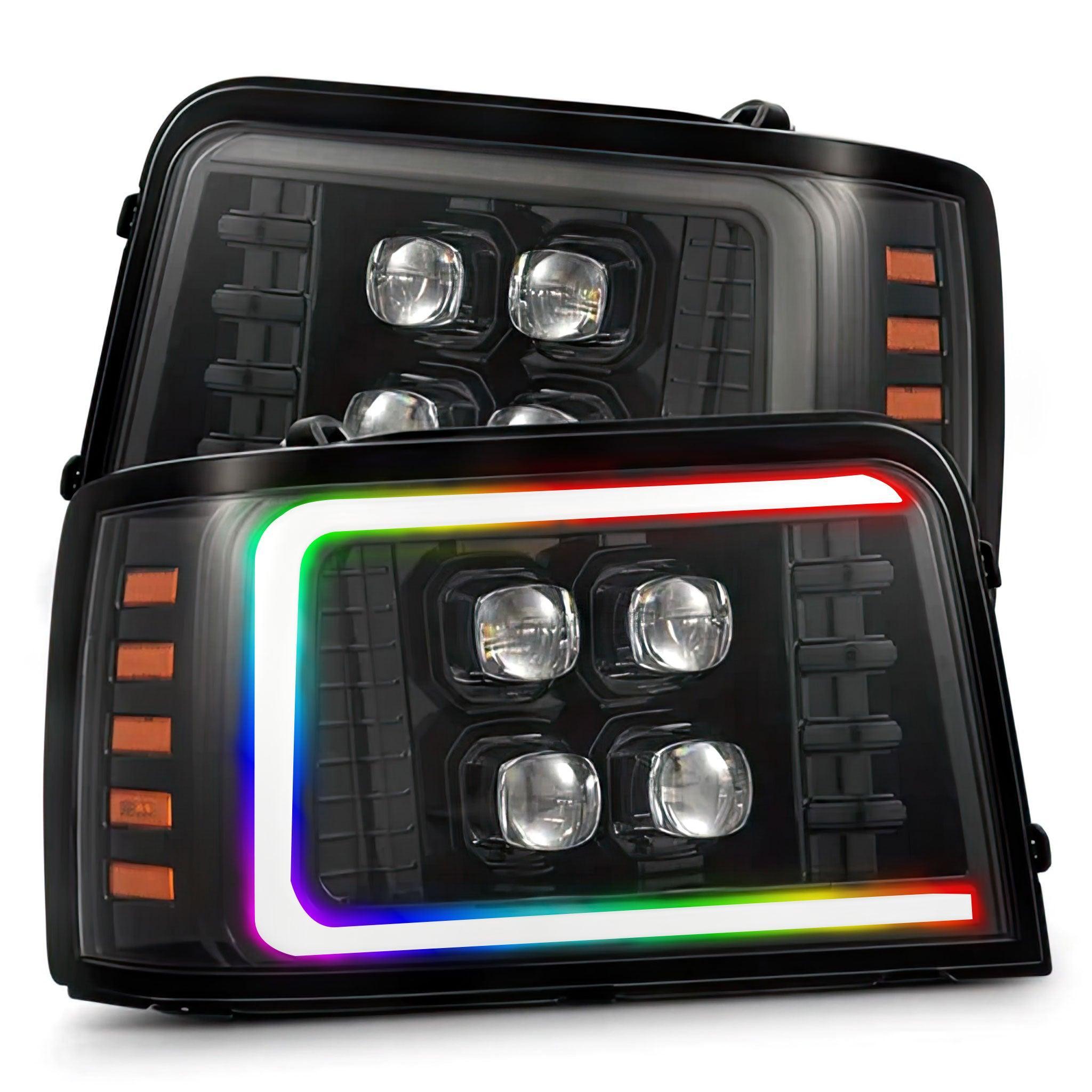 Ford F-Series/Bronco: Multicolor Flow Series Alphablack Headlights (1992-1996) | Alpharex – Custom Multicolor LED Lighting by RGB Halo Kits