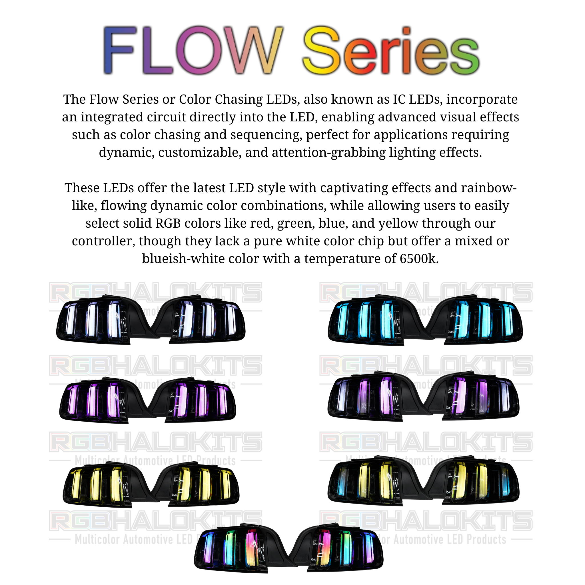 Ford Mustang Multicolor Flow LED Tail Lights (2015-2022) | XB Morimoto β Custom Multicolor LED Lighting by RGB Halo Kits