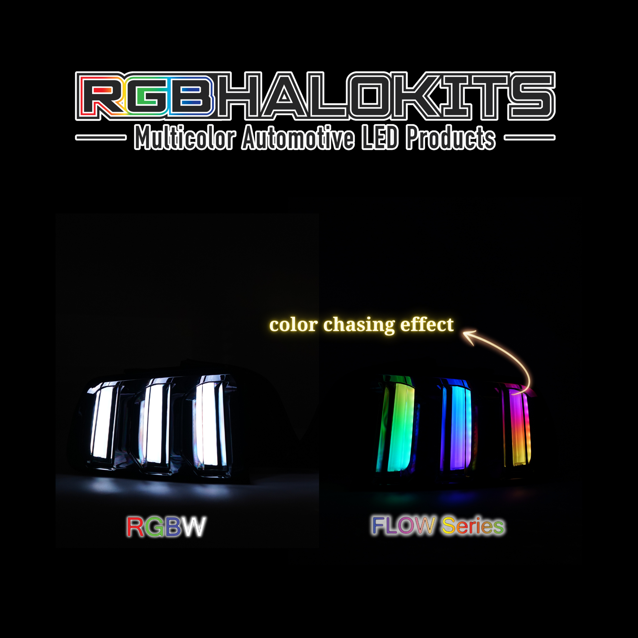 Ford Mustang Multicolor Flow LED Tail Lights (2015-2022) | XB Morimoto β Custom Multicolor LED Lighting by RGB Halo Kits