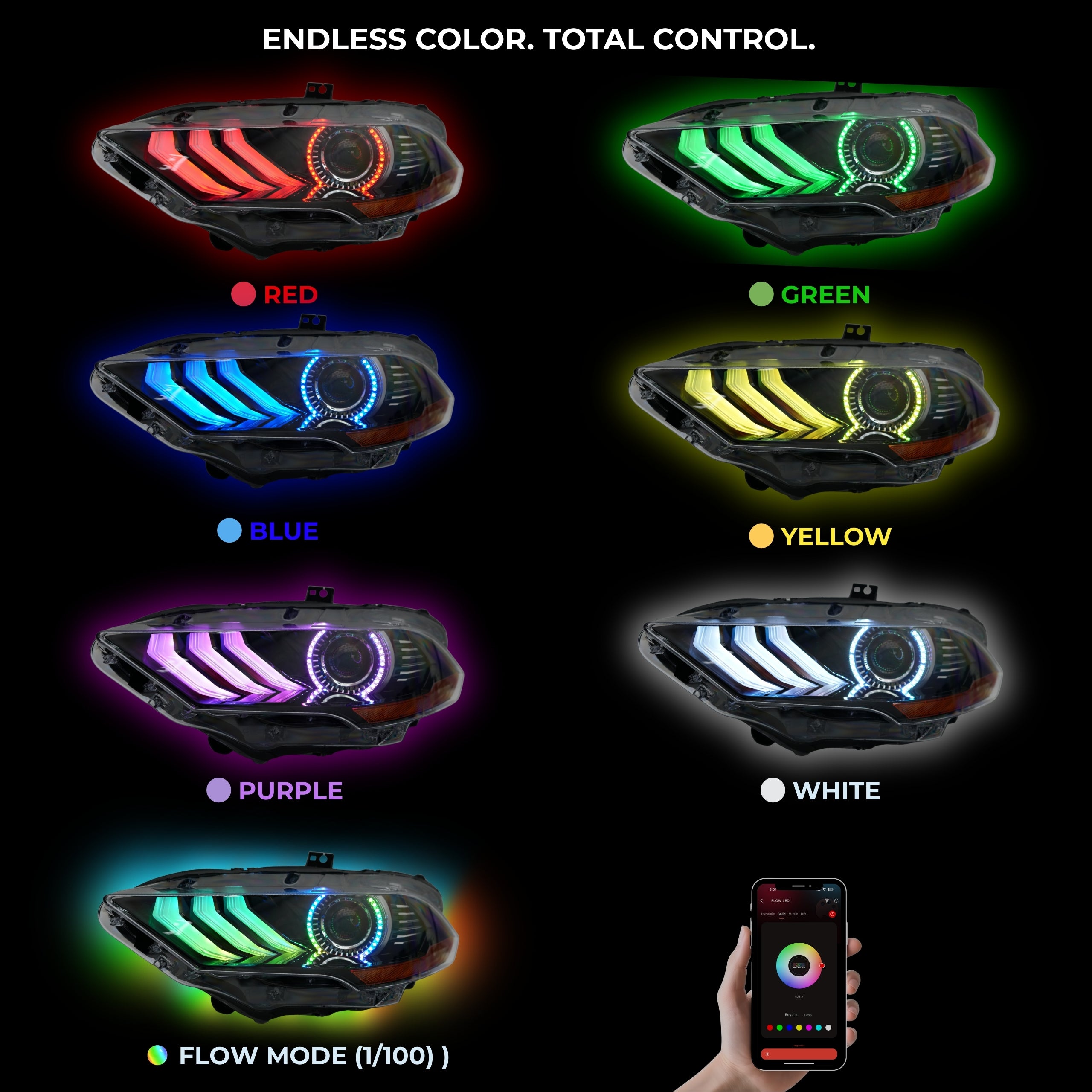 Ford Mustang Multicolor Flow Series DRL Boards (2018-2023) – Custom Multicolor LED Lighting by RGB Halo Kits