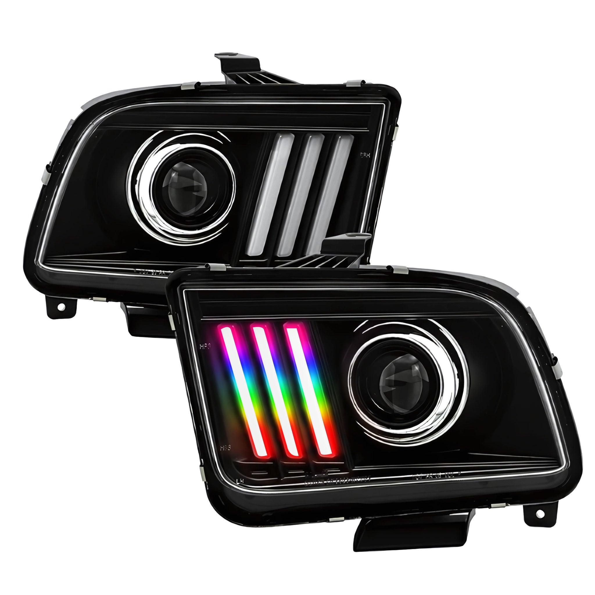 Ford Mustang: Multicolor Flow Series Headlights (2005-2008) | Spyder – Custom Multicolor LED Lighting by RGB Halo Kits