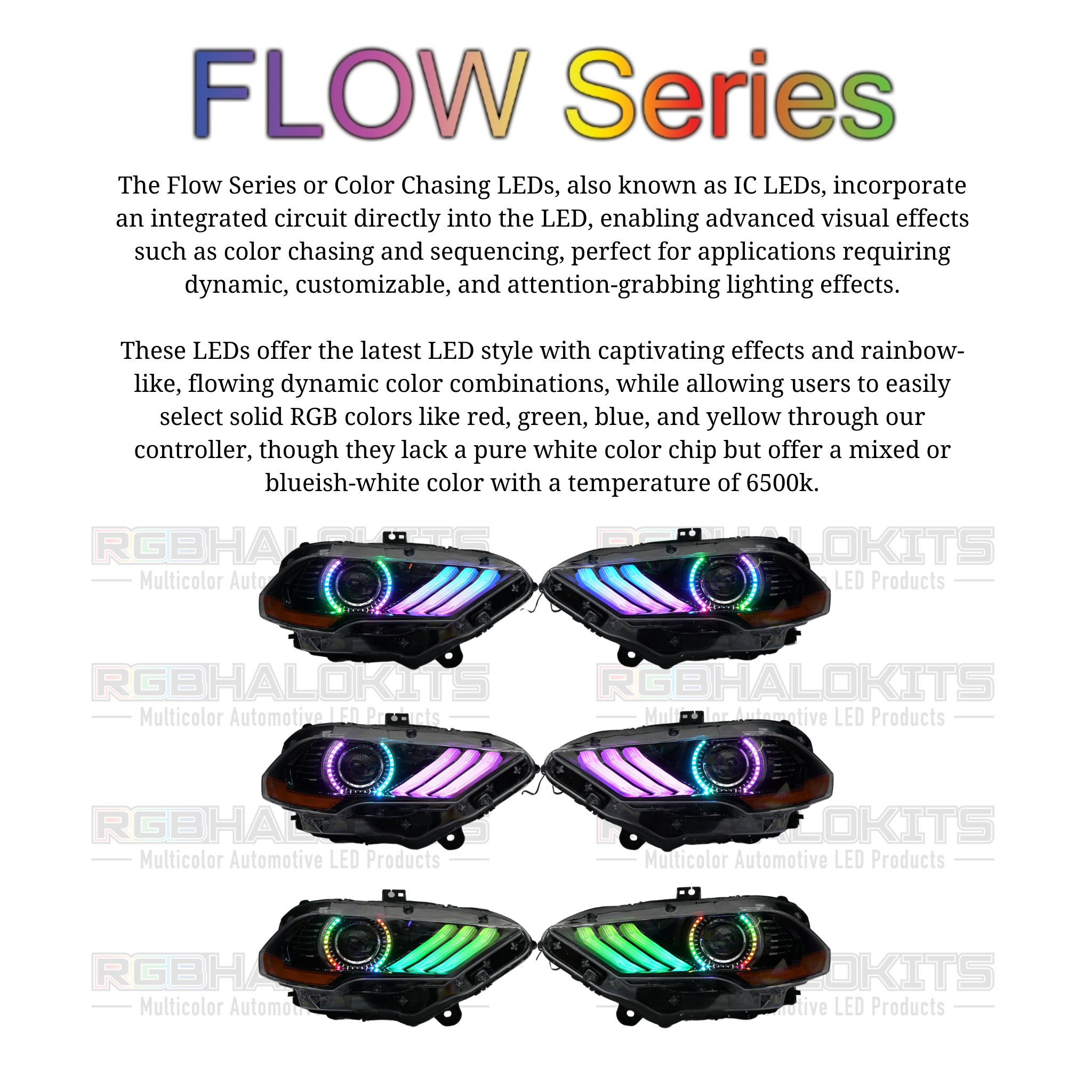 Ford Mustang: Multicolor Flow Series Headlights (2018-2023) – Custom Multicolor LED Lighting by RGB Halo Kits