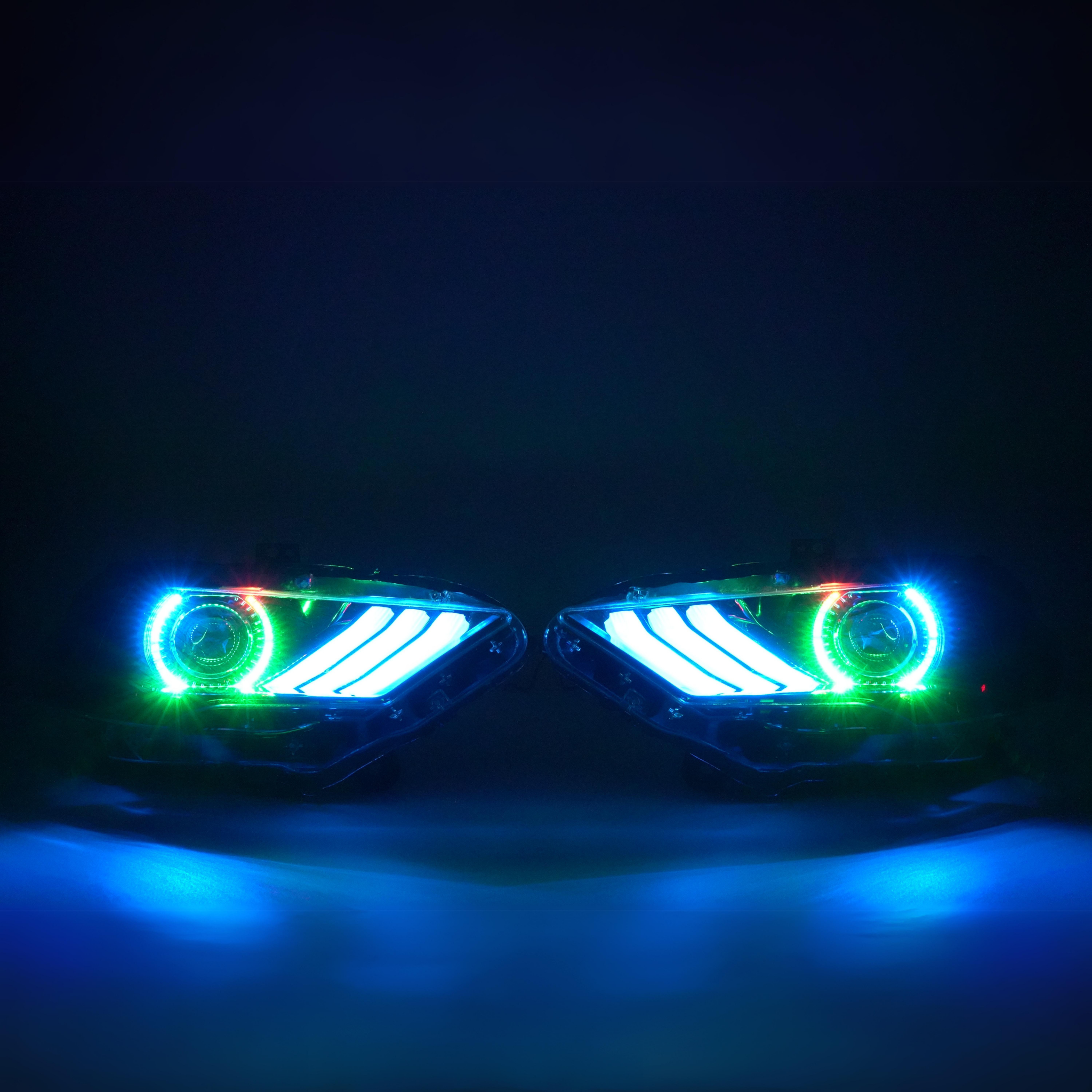 Ford Mustang: Multicolor Flow Series Headlights (2018-2023) – Custom Multicolor LED Lighting by RGB Halo Kits