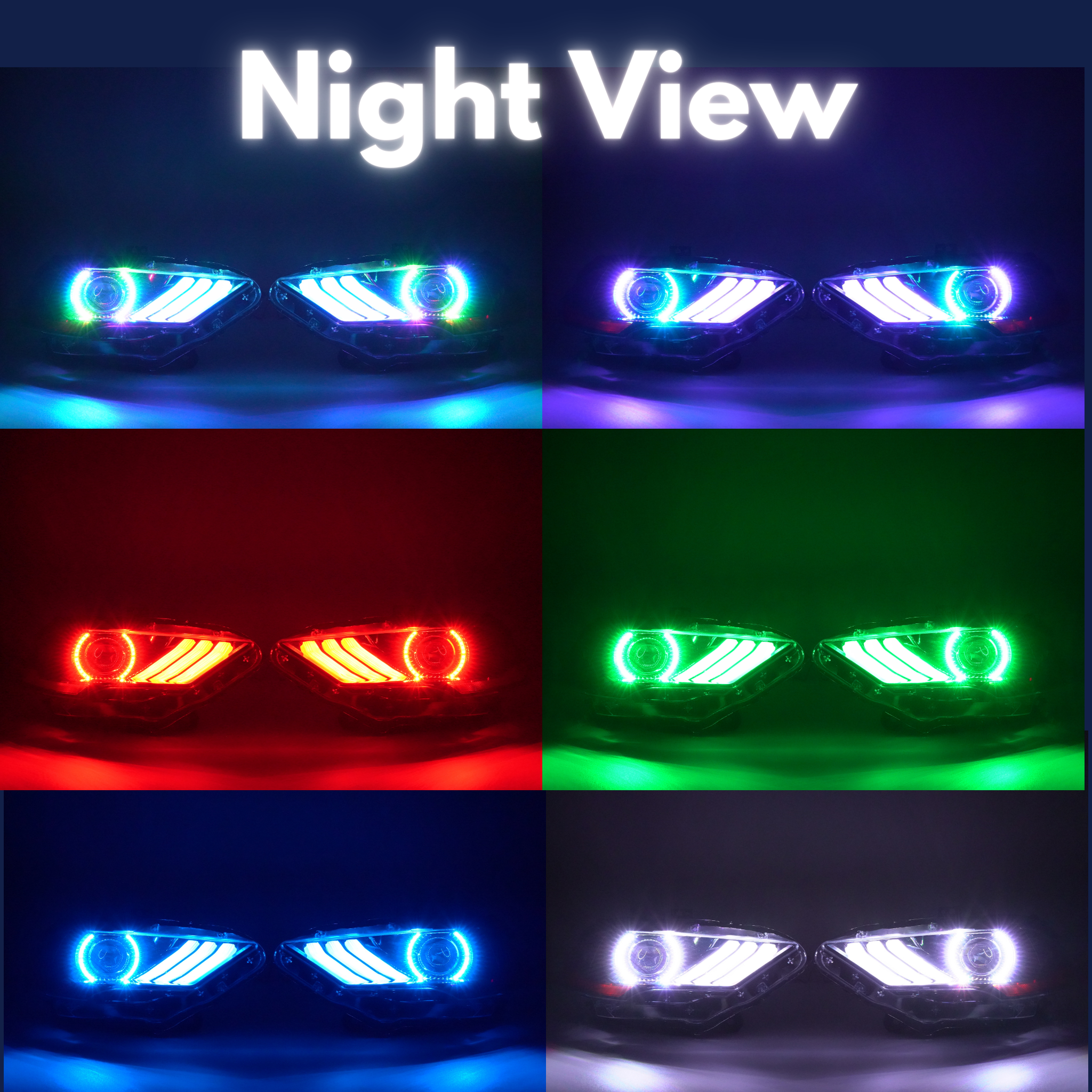 Ford Mustang: Multicolor Flow Series Headlights (2018-2023) – Custom Multicolor LED Lighting by RGB Halo Kits