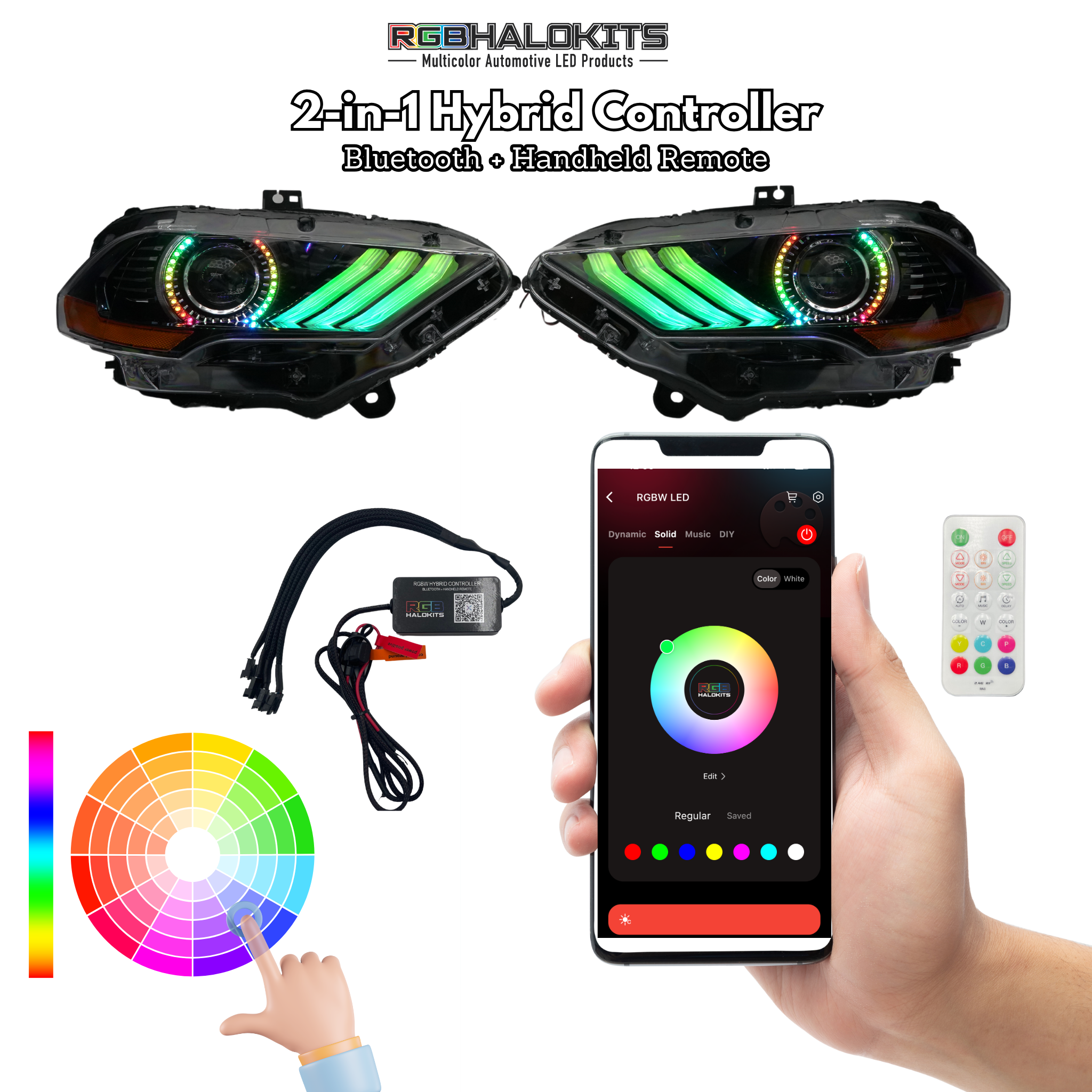 Ford Mustang: Multicolor Flow Series Headlights (2018-2023) – Custom Multicolor LED Lighting by RGB Halo Kits