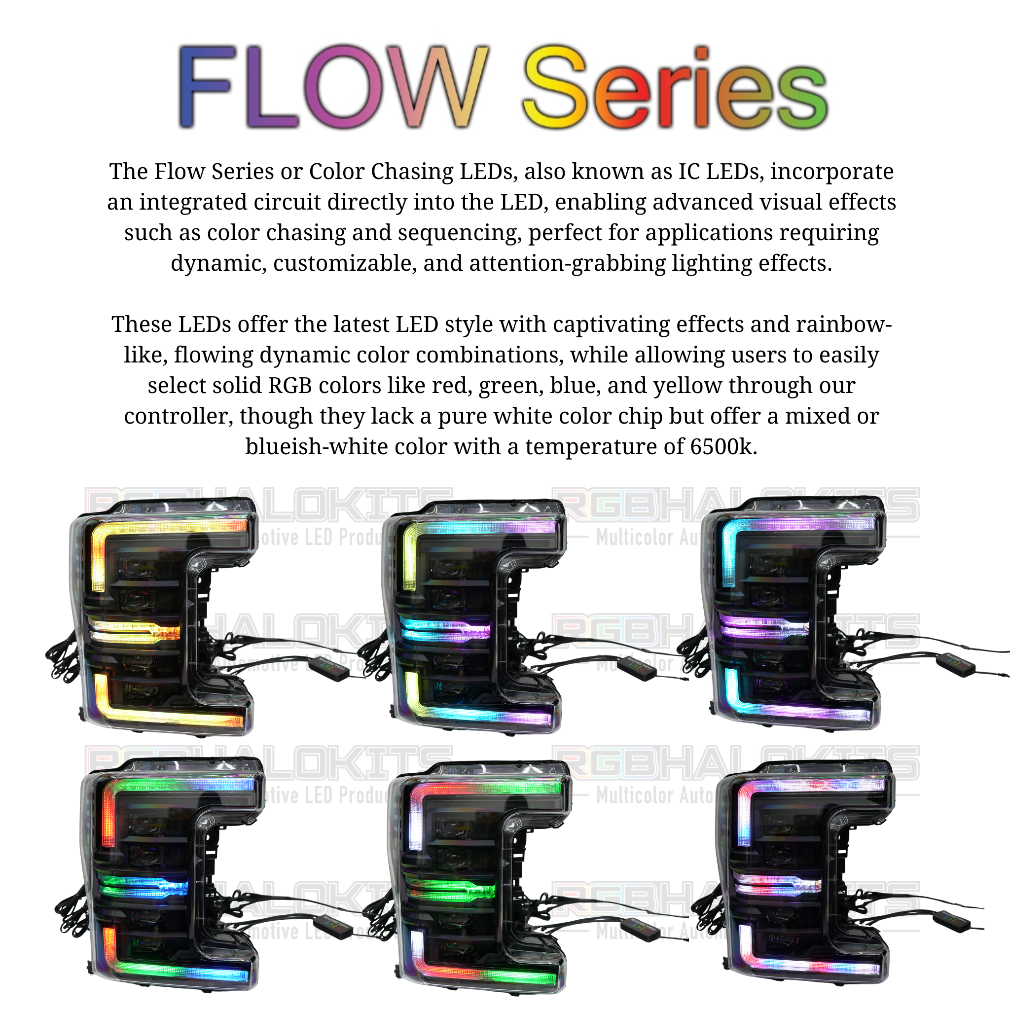 Ford Super Duty: Multicolor Flow Series Headlights Gen 2 (2017-2019) | XB Morimoto โ Custom Multicolor LED Lighting by RGB Halo Kits