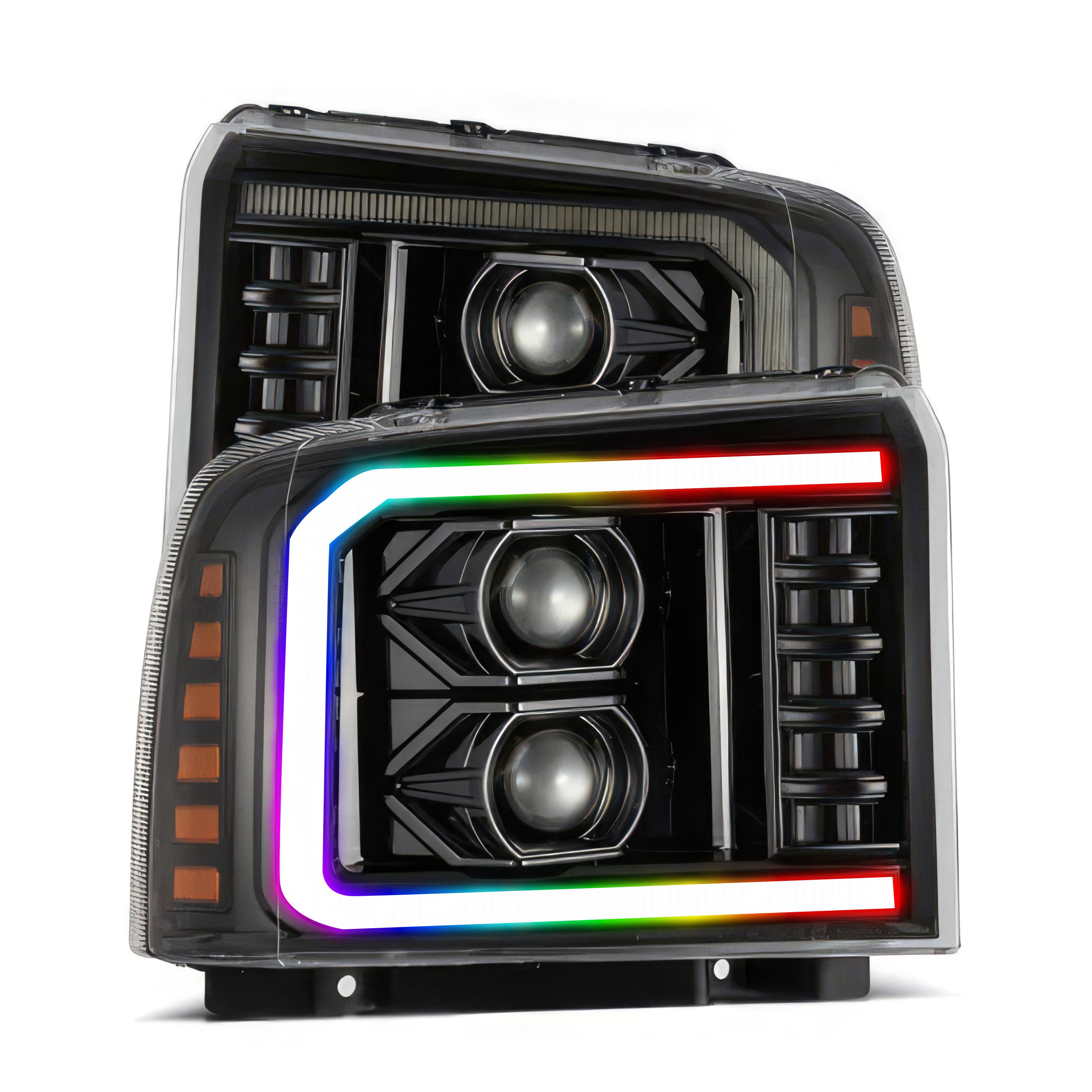 Ford Super Duty/Excursion: Multicolor Flow Series Alphablack Headlights (2005-2007) | Alpharex – Custom Multicolor LED Lighting by RGB Halo Kits