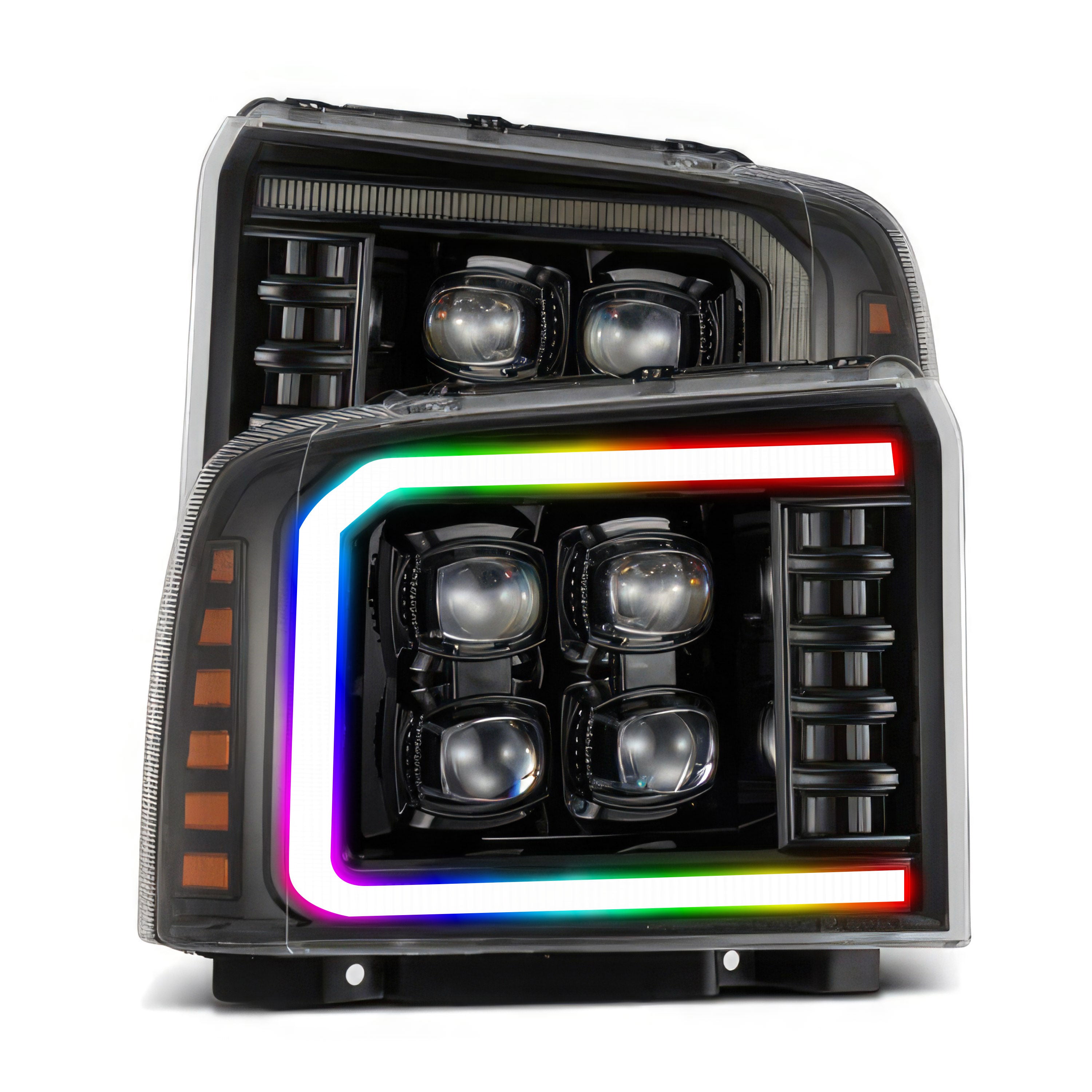 Ford Super Duty/Excursion: Multicolor Flow Series Alphablack Headlights (2005-2007) | Alpharex – Custom Multicolor LED Lighting by RGB Halo Kits