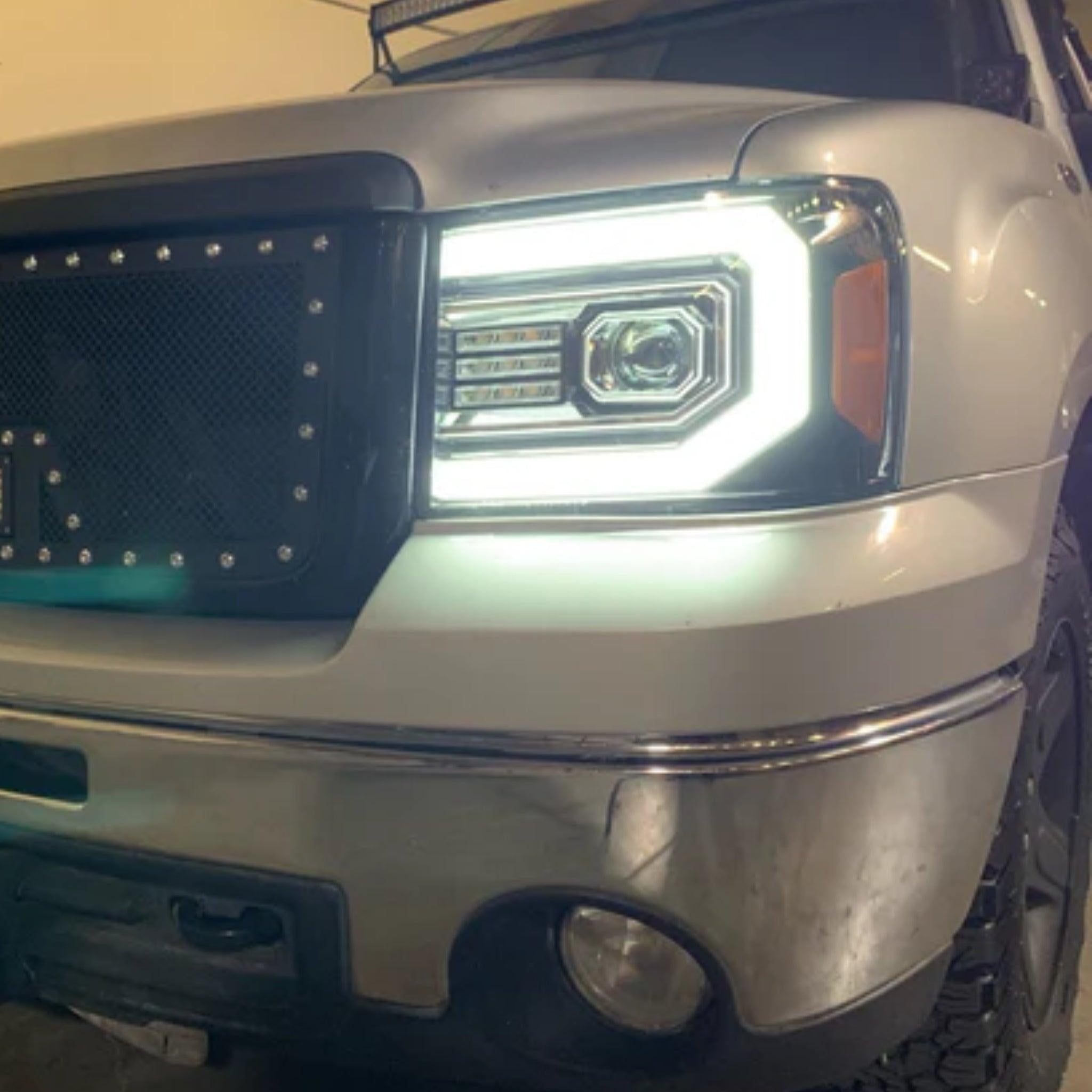 GMC Sierra: Multicolor Flow Series Jet Black Headlights (2007-2013) | Alpharex – Custom Multicolor LED Lighting by RGB Halo Kits