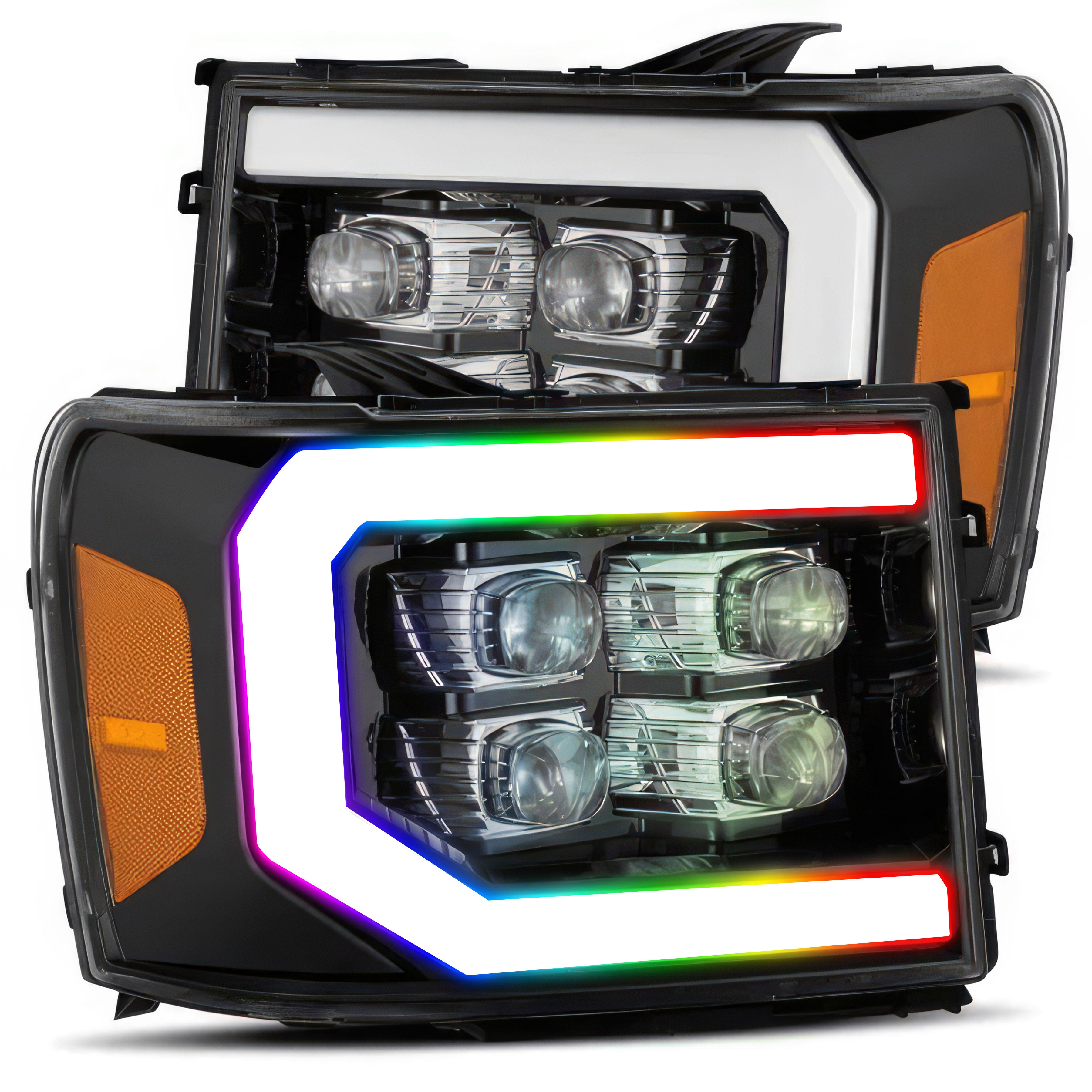 GMC Sierra: Multicolor Flow Series Jet Black Headlights (2007-2013) | Alpharex – Custom Multicolor LED Lighting by RGB Halo Kits