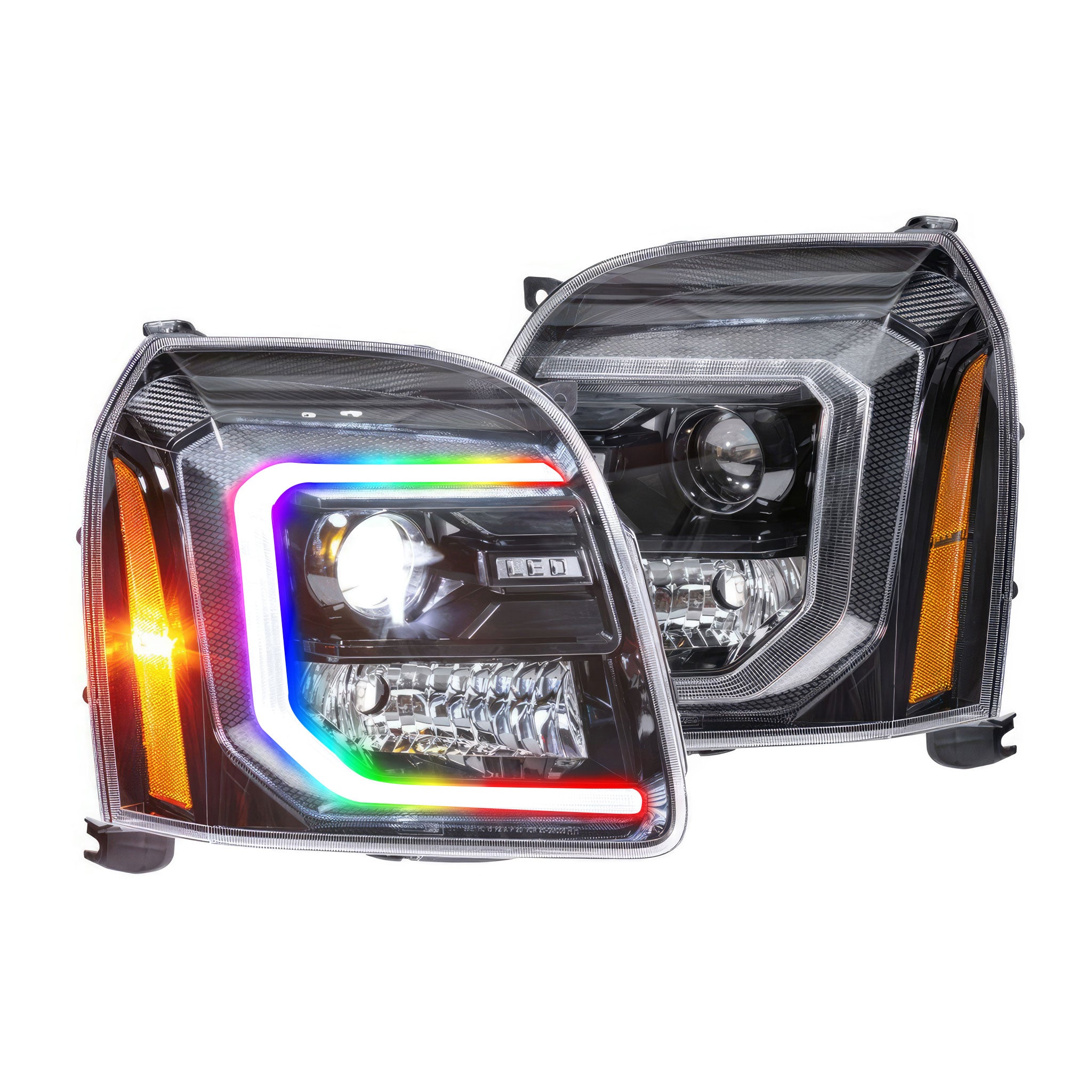 GMC Yukon/Yukon XL: Multicolor Flow Series Headlights (2007-2014) | XB Hybrid Morimoto – Custom Multicolor LED Lighting by RGB Halo Kits